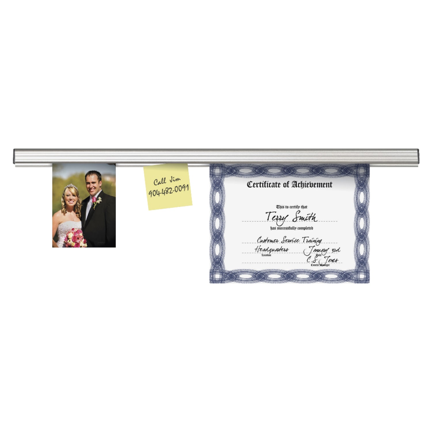Advantus Grip-A-Strip Display Rail, 1 1/2in x 12in, Platinum Satin Finish