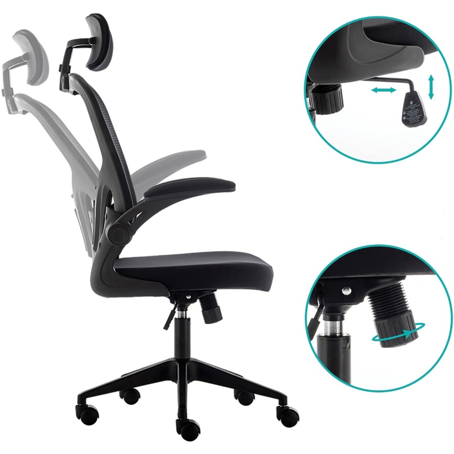 Urban Factory Ergo: Simple Adjustable Office Chair - 5-star Base - Black - Fabric, Rubber, Plastic - Armrest - 1 Piece - Image 5