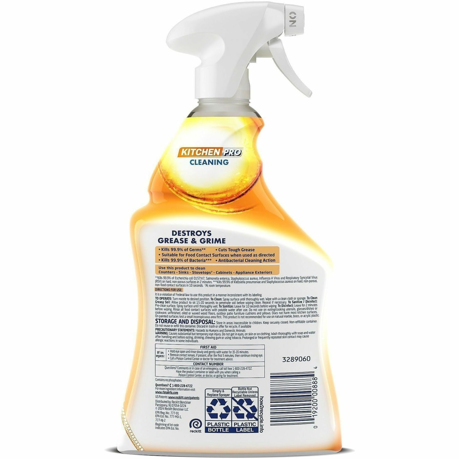 Lysol Kitchen Pro Antibacterial Cleaner - For Multi Surface - 22 fl oz (0.7 quart) - Fresh Citrus Scent - Deodorize, Streak-free, Chemical-free, Disinfectant, Anti-bacterial, Residue-free - Clear - 9 / Carton - Image 4