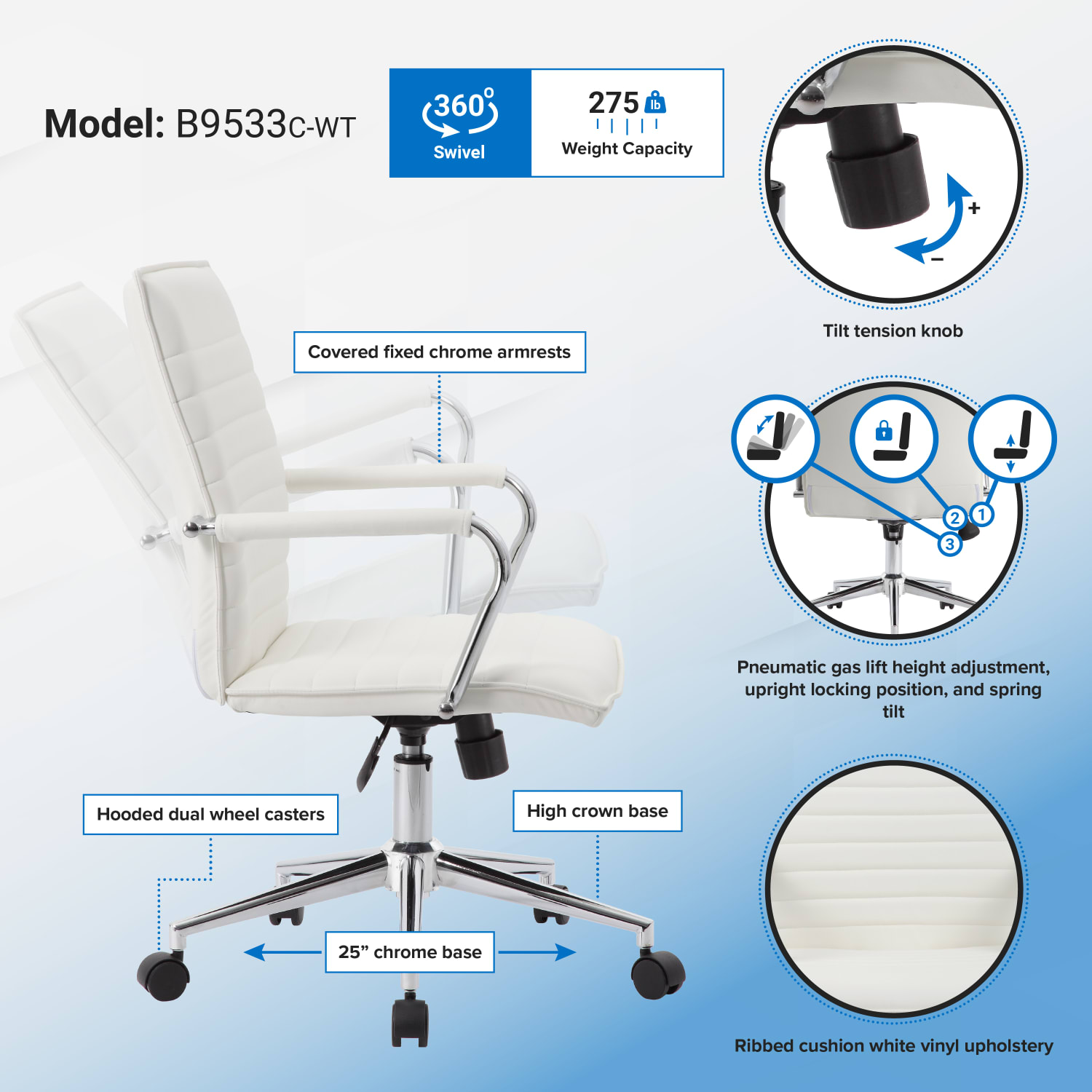 Boss Office Products Ergonomic Vinyl MidBack Hospitality Task Chair WhiteChrome PopularChairscom Boss Office Products Ergonomic Vinyl Mid Back Hospitality Task Chair WhiteChrome PopularChairscom
