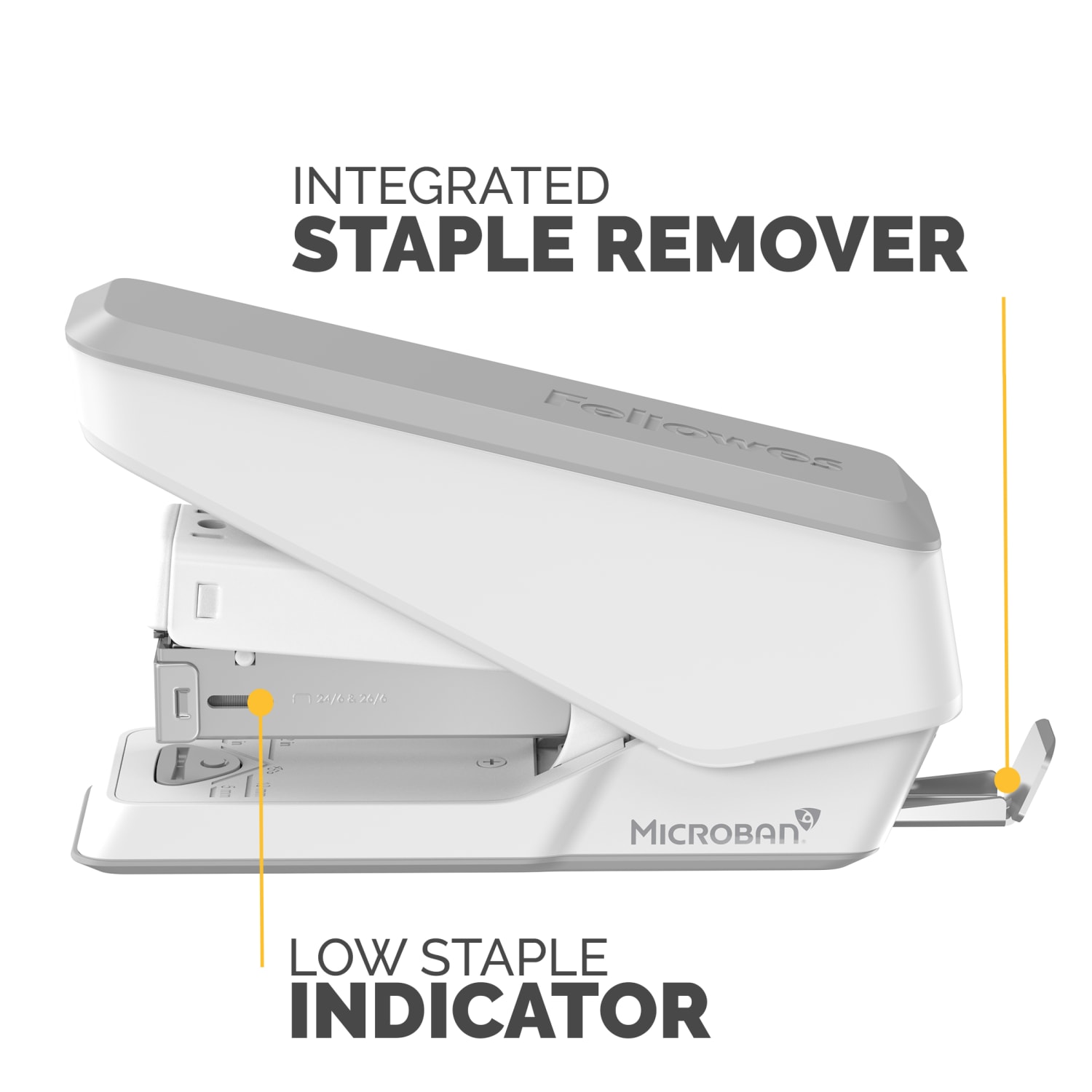 Fellowes LX840 Half Strip EasyPress Desktop Stapler with Anti-microbial Technology, 25-sheet Capacity, White - Image 5