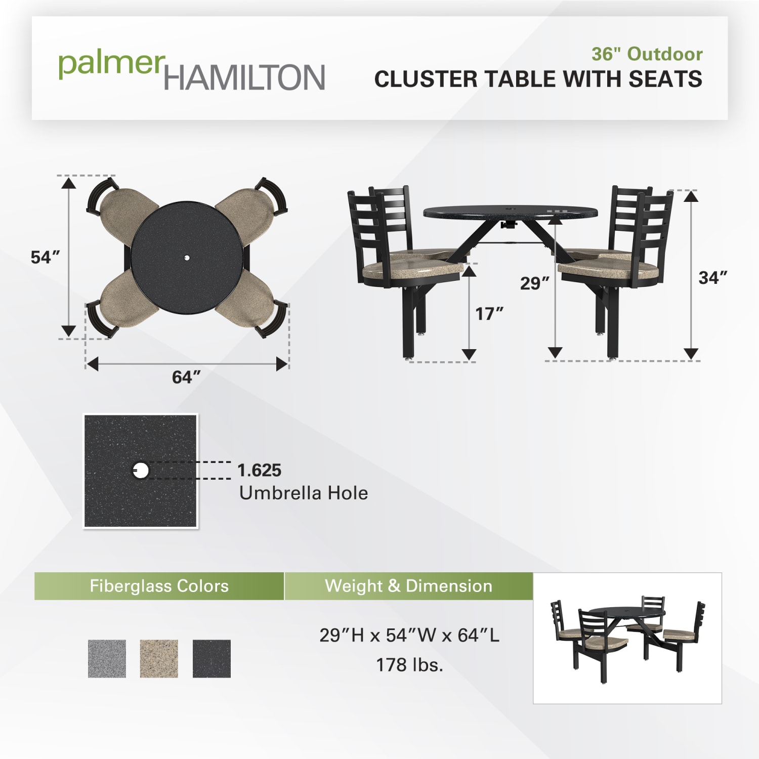 Palmer Hamilton Covey Outdoor Cluster Table With 4 Seats, 29in x 54in, Obsidian/Cappuccino - Image 4