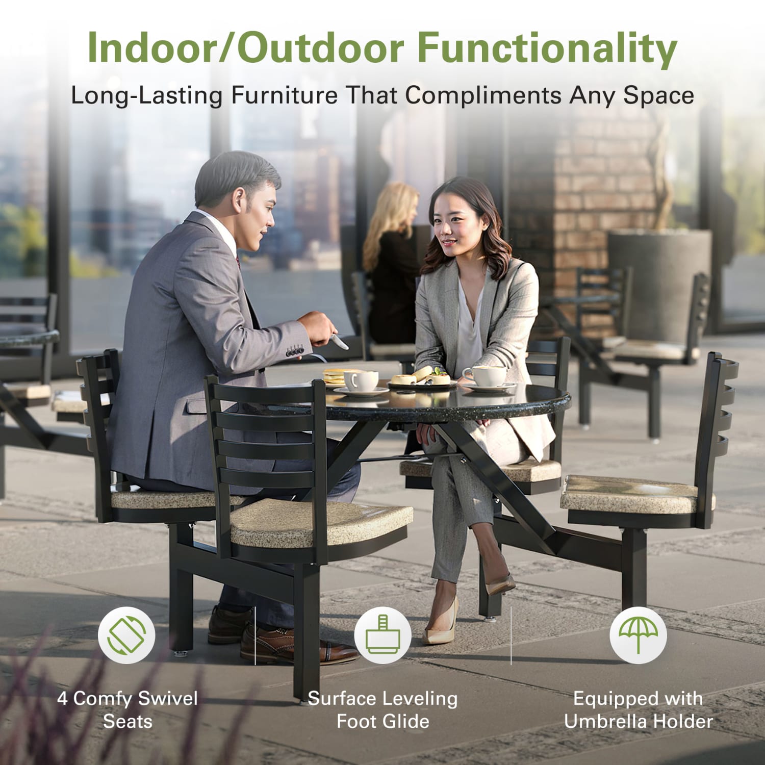 Palmer Hamilton Covey Outdoor Cluster Table With 4 Seats, 29in x 54in, Obsidian/Cappuccino - Image 6