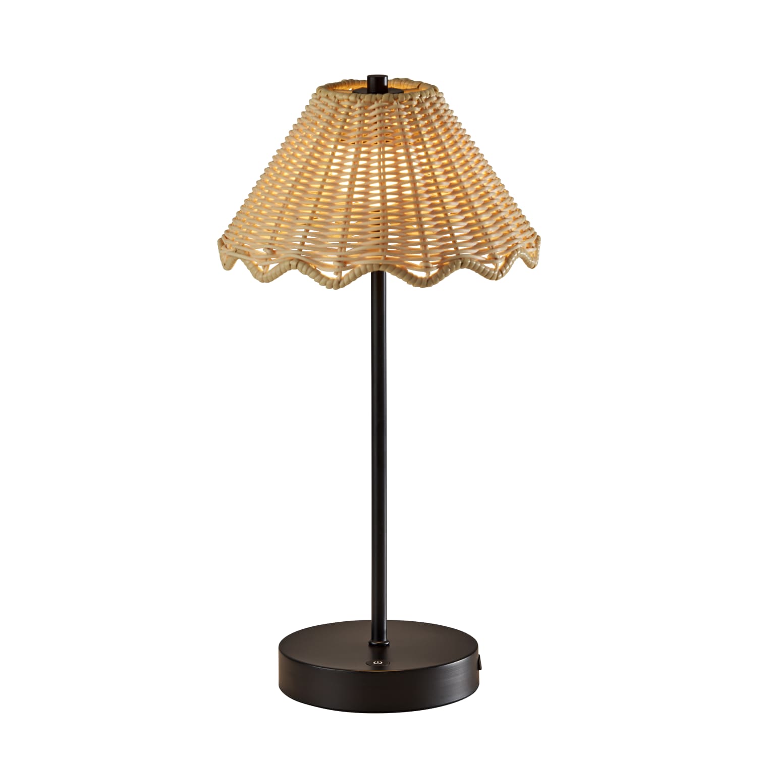 Adesso Stevie LED Cordless Indoor/Outdoor Table Lamp, 15inH, Rattan Shade/Black Base