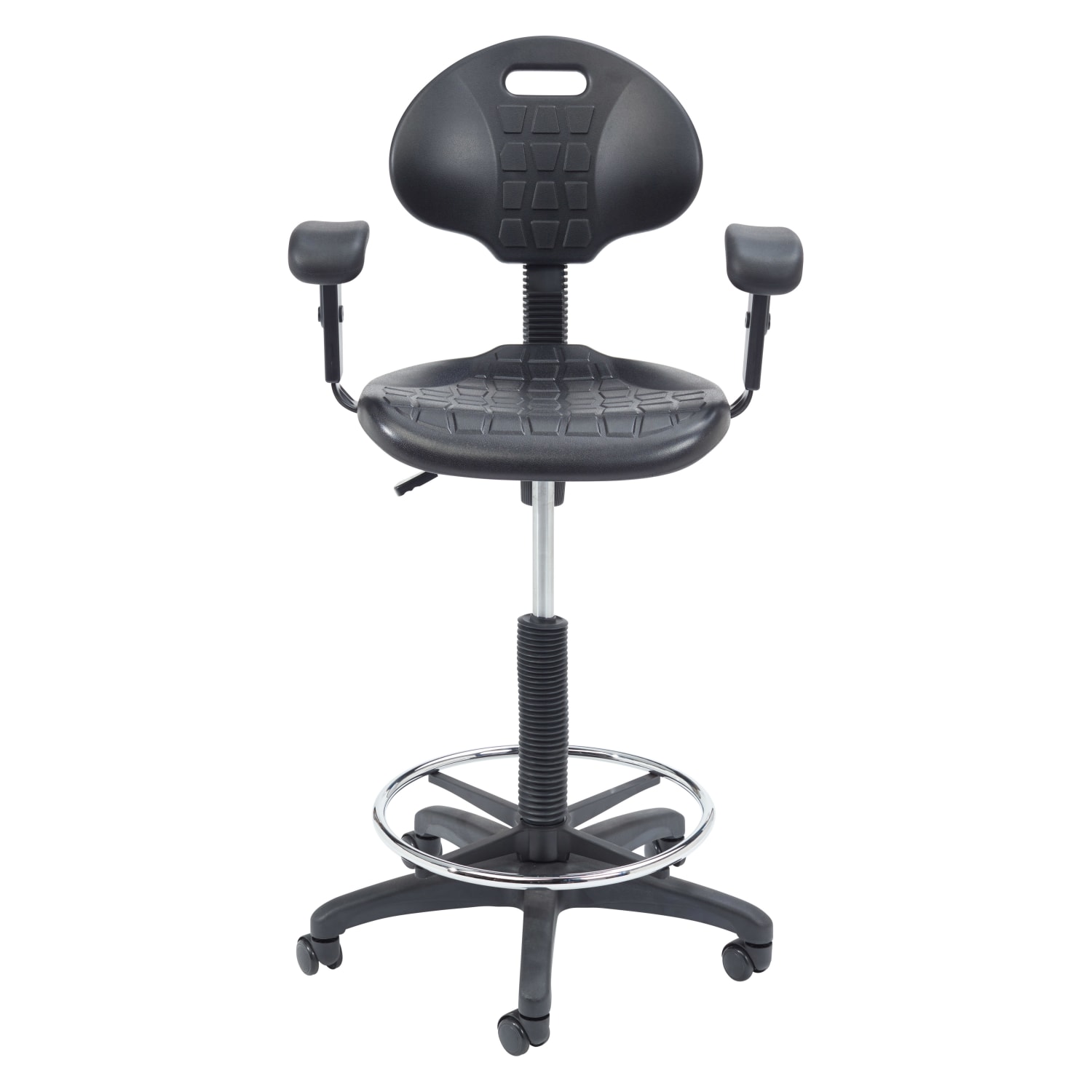 National Public Seating 6700 Series Kangaroo Polyurethane Task Chair Stool, With Arms, 22 to 32in Seat Height, Black - Image 3