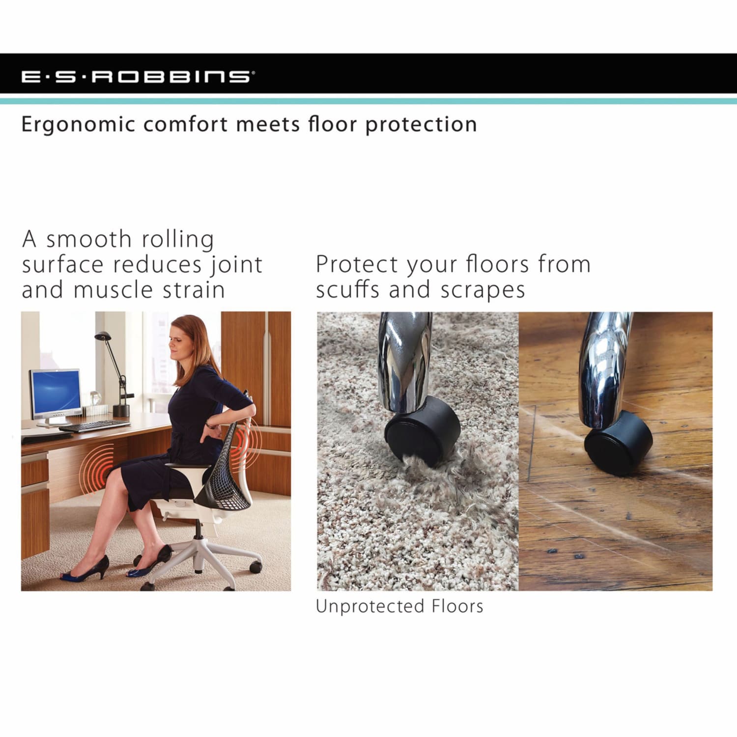 ES Robbins TrendSetter Vinyl Chair Mat For Hard Floors, 36in x 48in, Pewter - Image 6