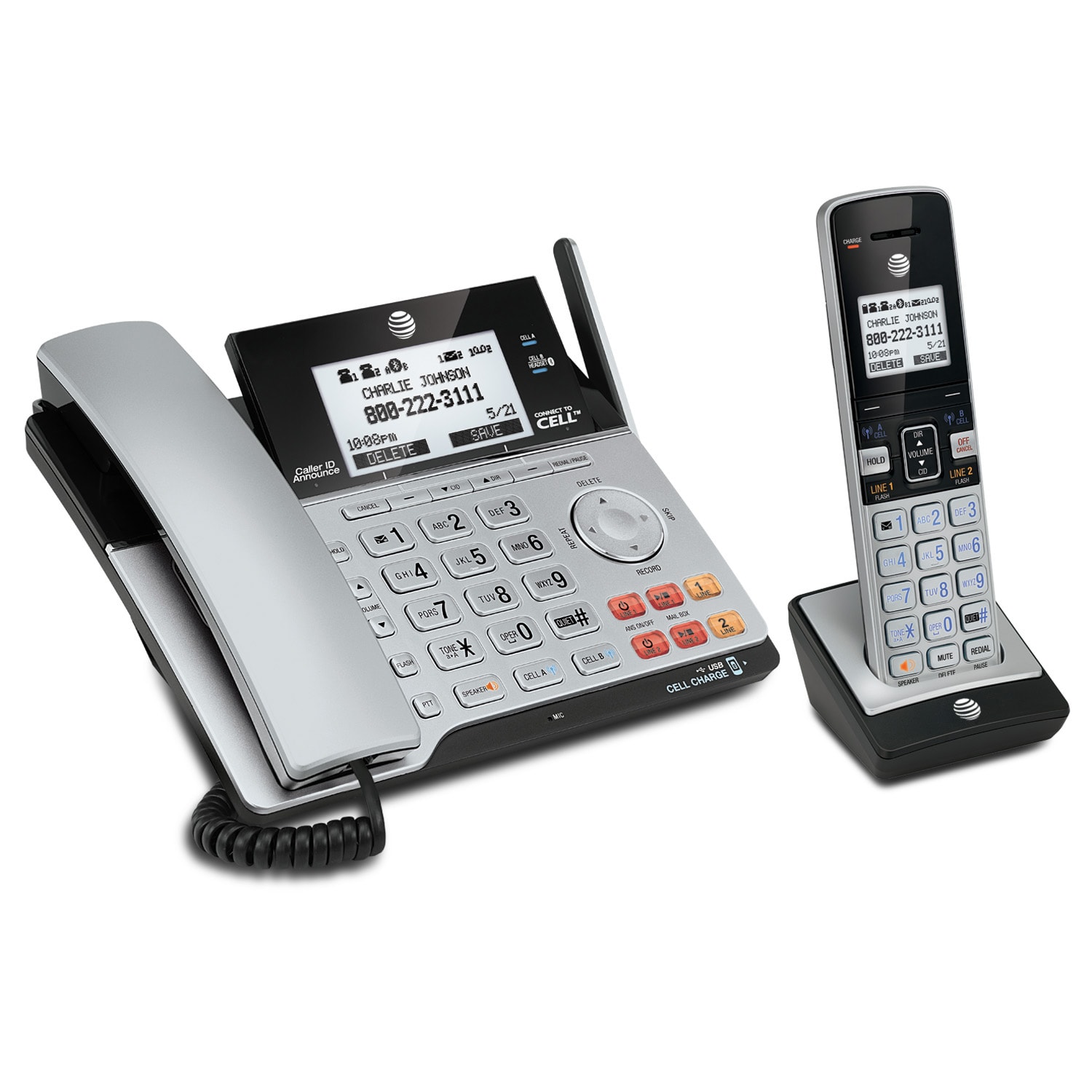AT&T TL86103 DECT 6.0 2-Line Corded/Cordless Phone System With Bluetooth Connect To Cell - Image 4