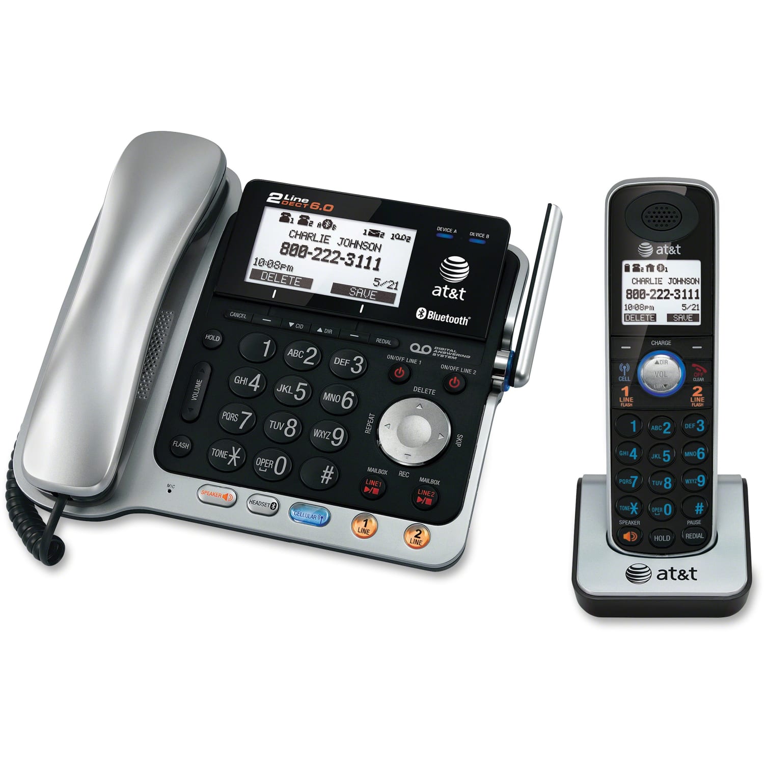 AT&T TL86103 DECT 6.0 2-Line Corded/Cordless Phone System With Bluetooth Connect To Cell - Image 5