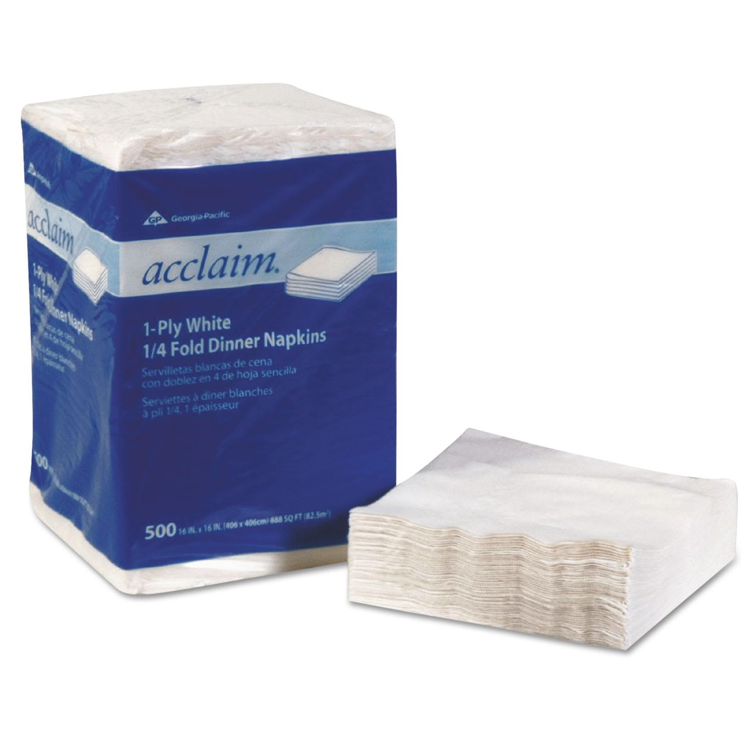 Georgia Pacific Professional Acclaim 1/4 Fold Paper Dinner Napkins, White, 1-Ply, 16inx16in, 500/PK, 8 PK/CT