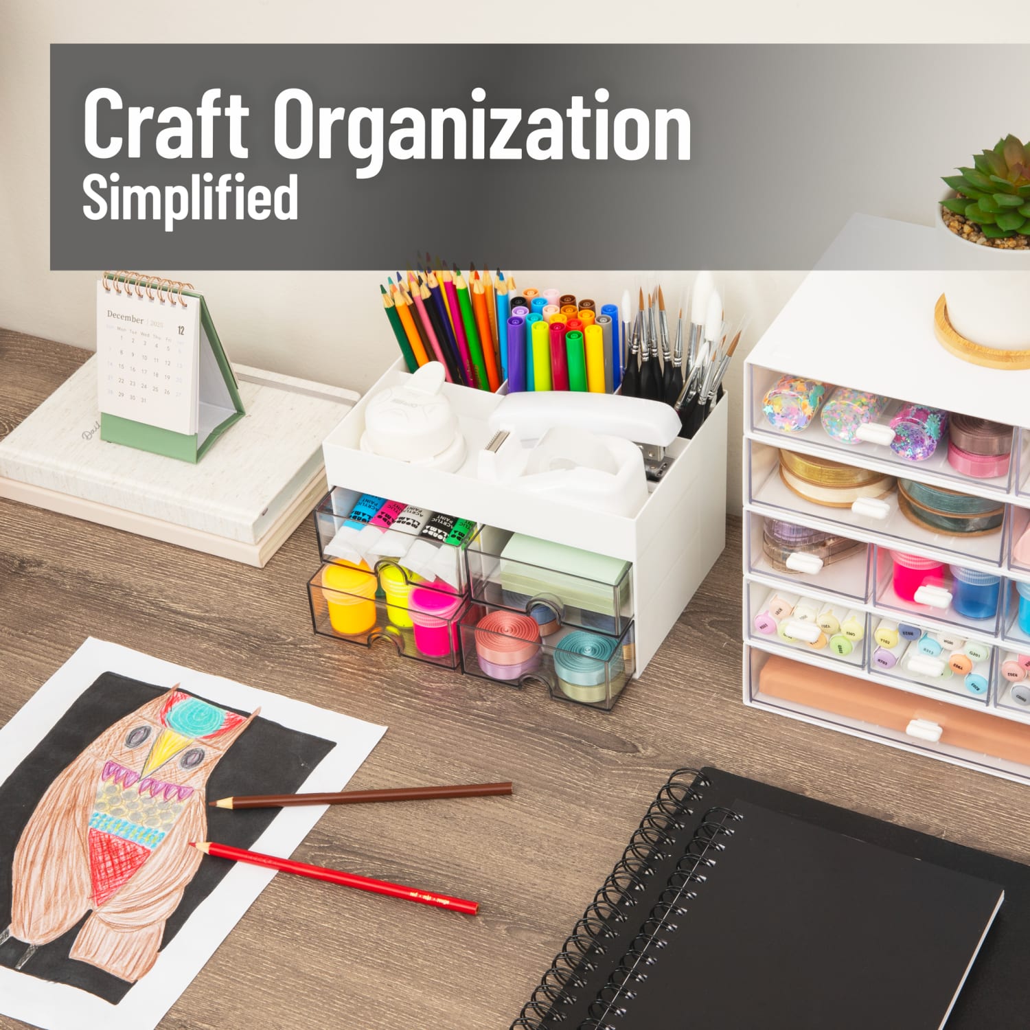 Mind Reader 4-Drawer Craft Supply Organizer With Top Tray, 4-3/4inH x 5-5/8inW x 8-1/8inD, White, Total Qty 1 - Image 3