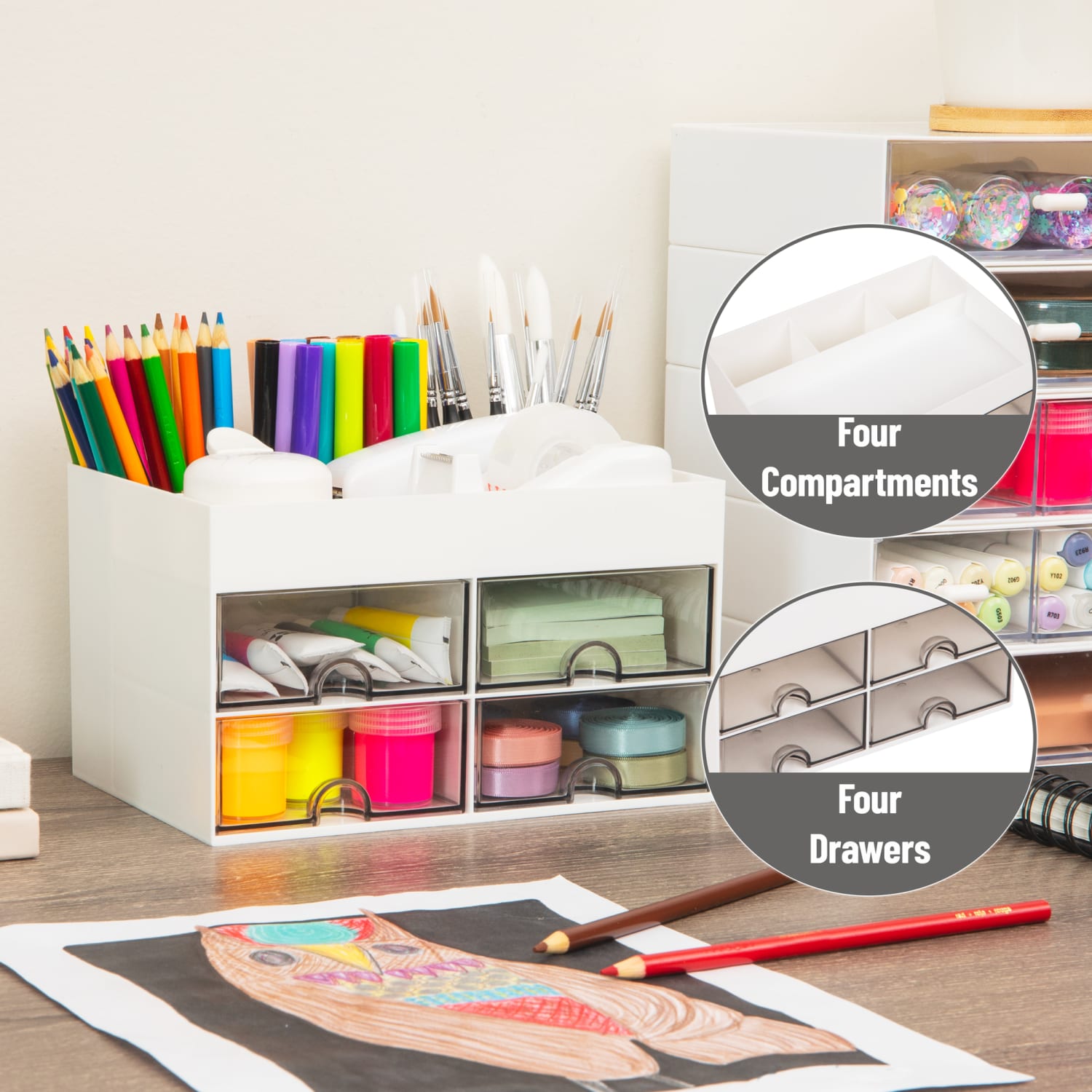 Mind Reader 4-Drawer Craft Supply Organizer With Top Tray, 4-3/4inH x 5-5/8inW x 8-1/8inD, White, Total Qty 1 - Image 5