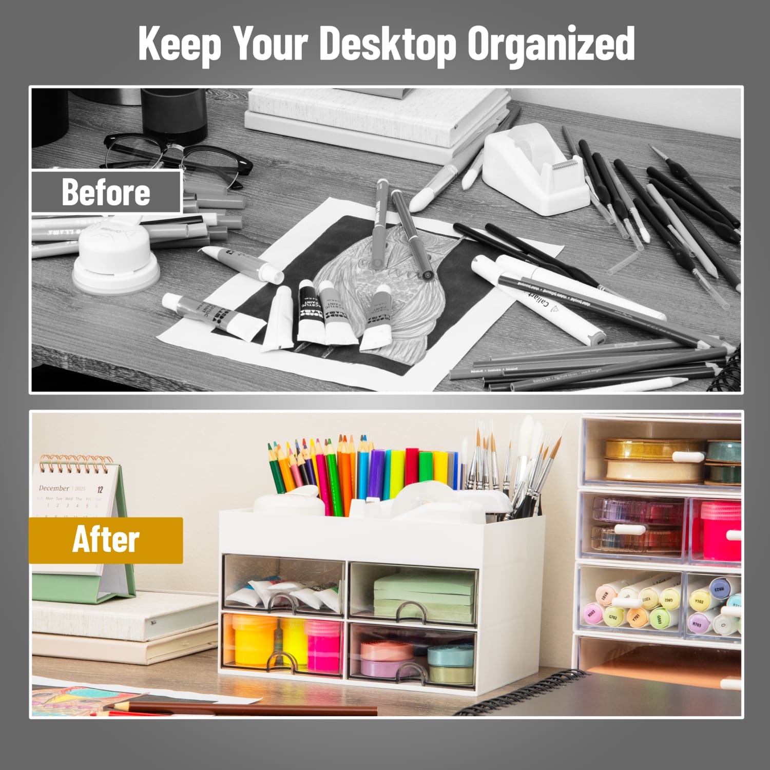 Mind Reader 4-Drawer Craft Supply Organizer With Top Tray, 4-3/4inH x 5-5/8inW x 8-1/8inD, White, Total Qty 1 - Image 6