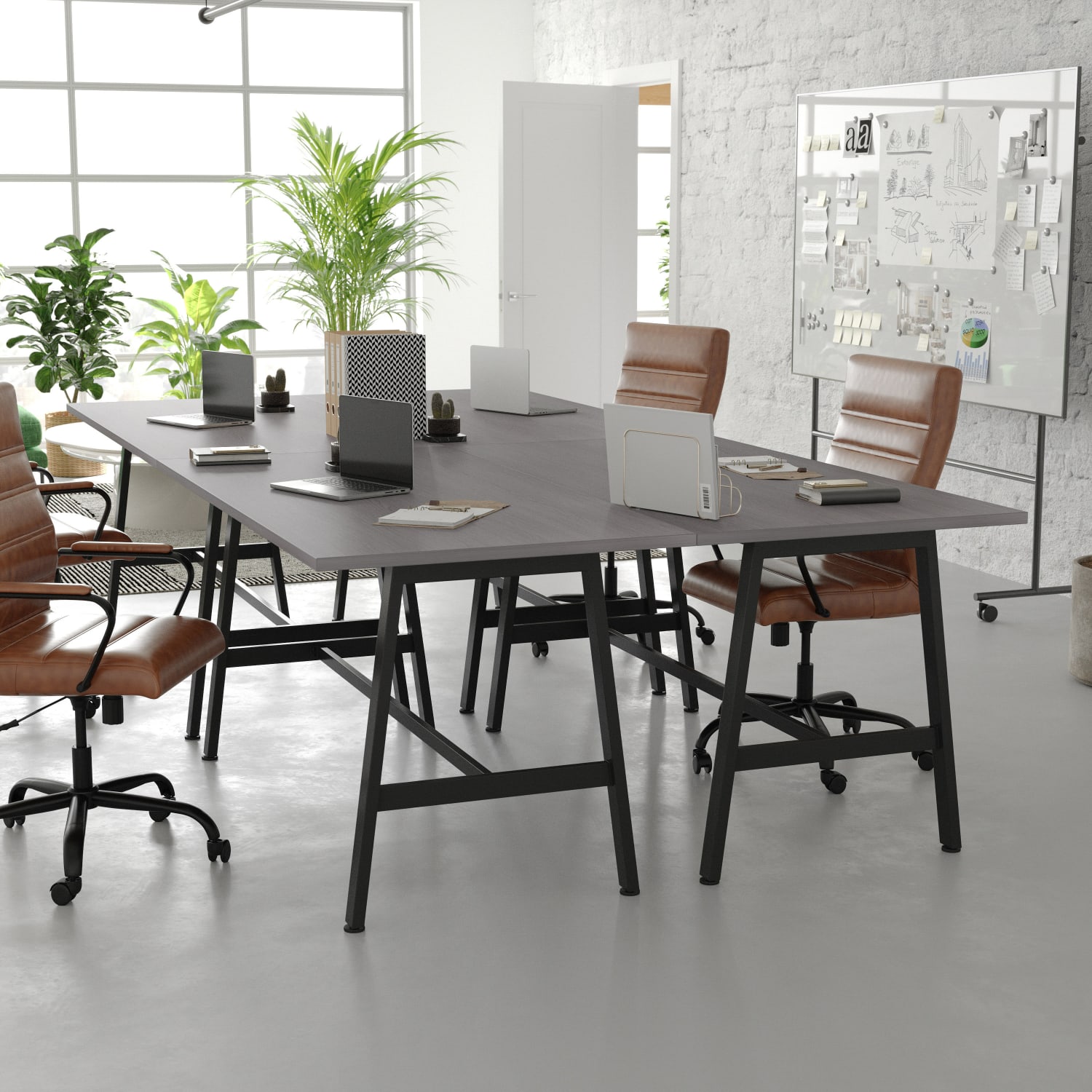 Flash Furniture Redmond Commercial 60x30 Conference Table, PVC Edging and Heavy Duty A-Frame Steel Base, Gray Oak - MTM6030LTGRYABF - Image 5