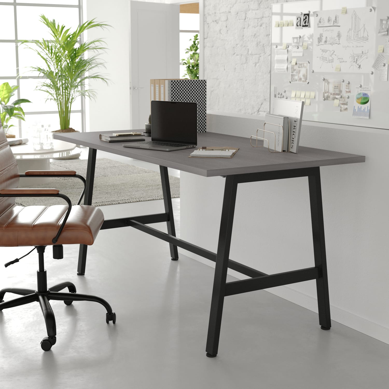 Flash Furniture Redmond Commercial 60x30 Conference Table, PVC Edging and Heavy Duty A-Frame Steel Base, Gray Oak - MTM6030LTGRYABF - Image 6