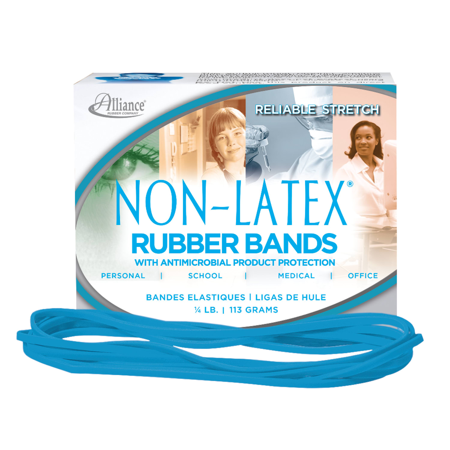 Alliance Rubber Bands With Antimicrobial Protection, #117B, 7in x 1/8in, Cyan Blue, 40 Per Pack