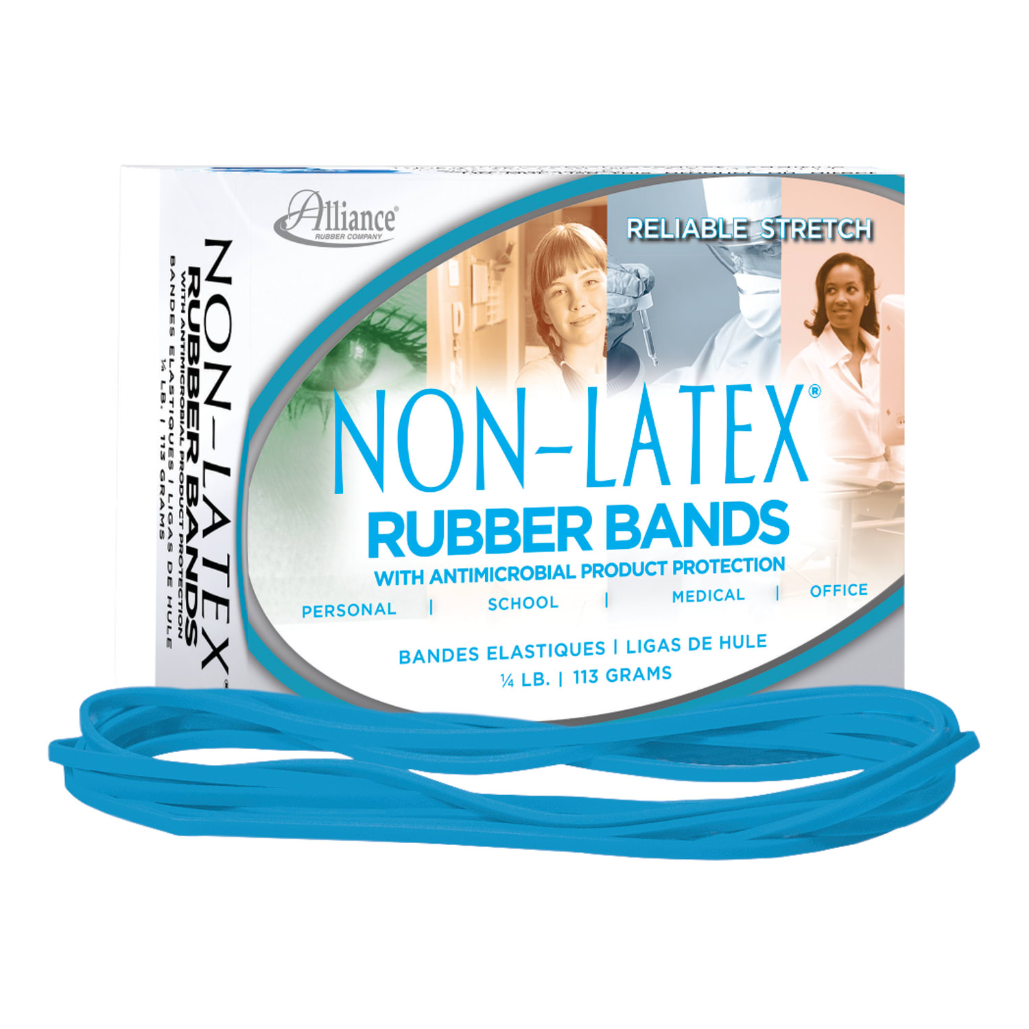 Alliance Rubber Bands With Antimicrobial Protection, #117B, 7in x 1/8in, Cyan Blue - Image 3