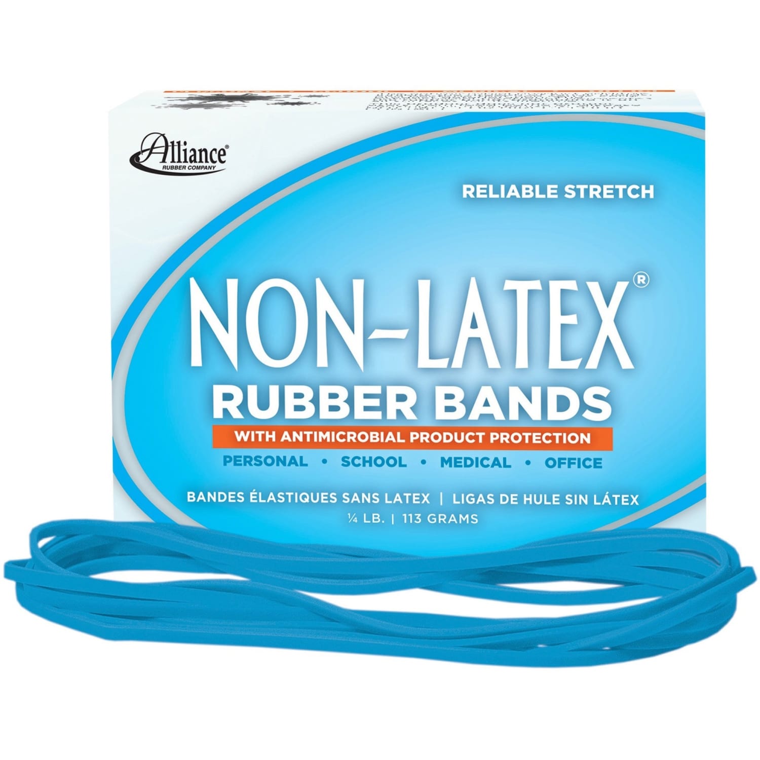 Alliance Rubber Bands With Antimicrobial Protection, #117B, 7in x 1/8in, Cyan Blue - Image 5