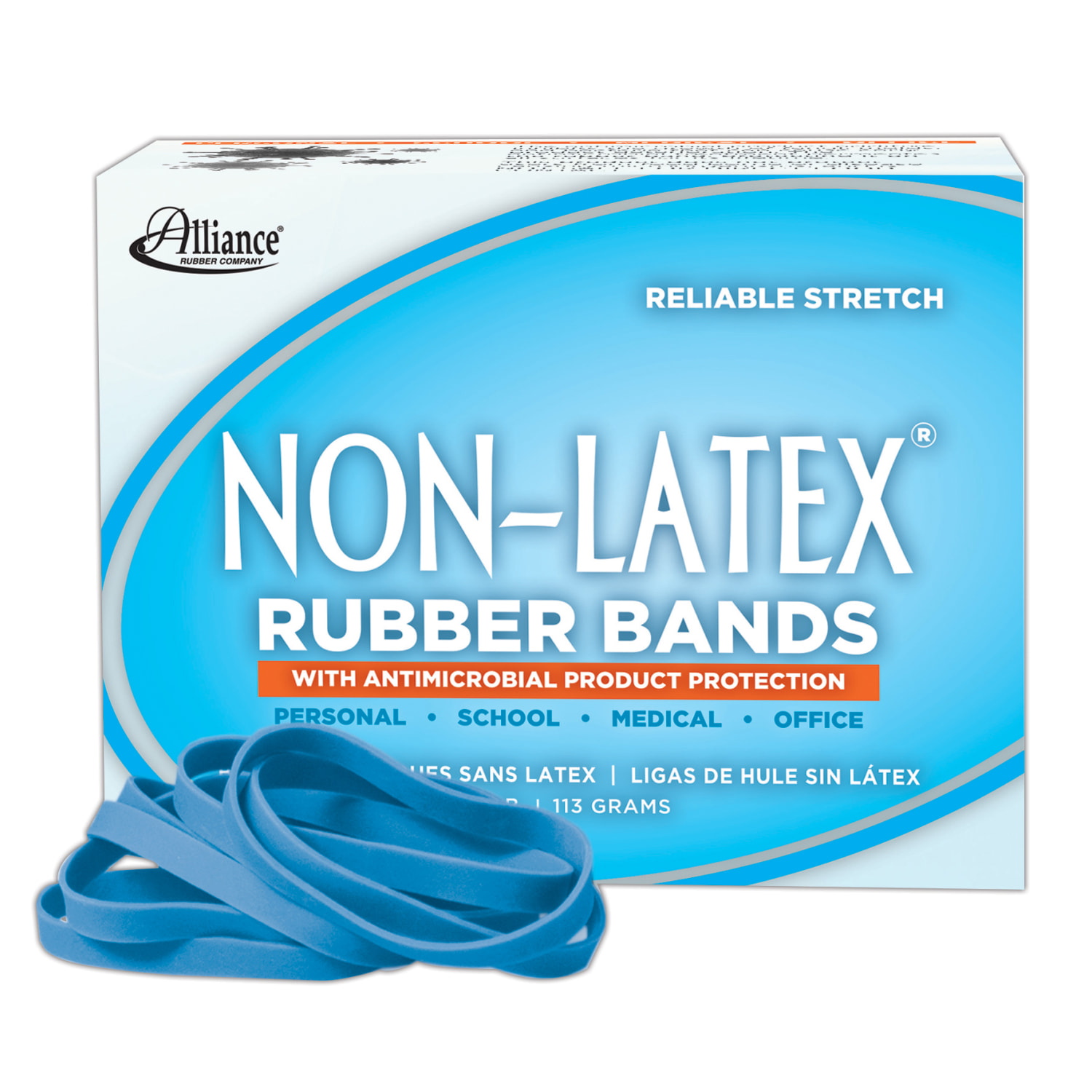Alliance Rubber Bands With Antimicrobial Protection, #64, 3 1/2in x 1/4in, Cyan Blue, 40 Per Pack