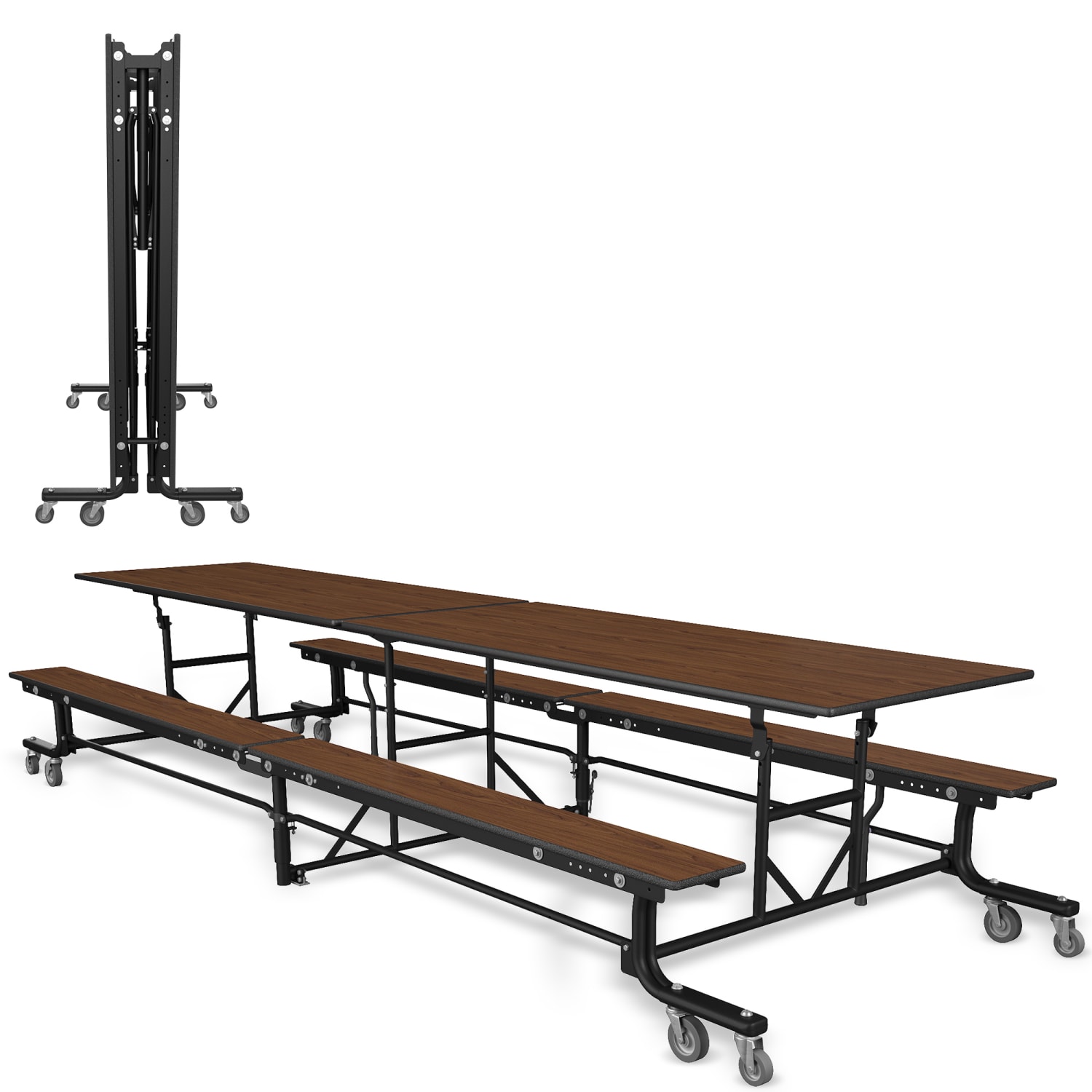 Palmer Hamilton 19F Mobile Cafeteria Bench Table, 29in x 145in, Montana Walnut - Image 3