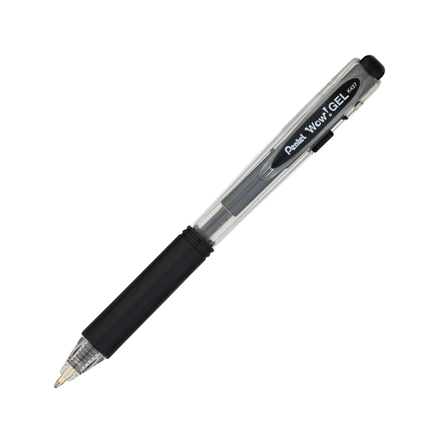 Pentel Wow! Retractable Gel Roller Pens, Medium Point, 0.7 mm, Clear Barrel, Black Ink, Pack Of 12 - Image 3