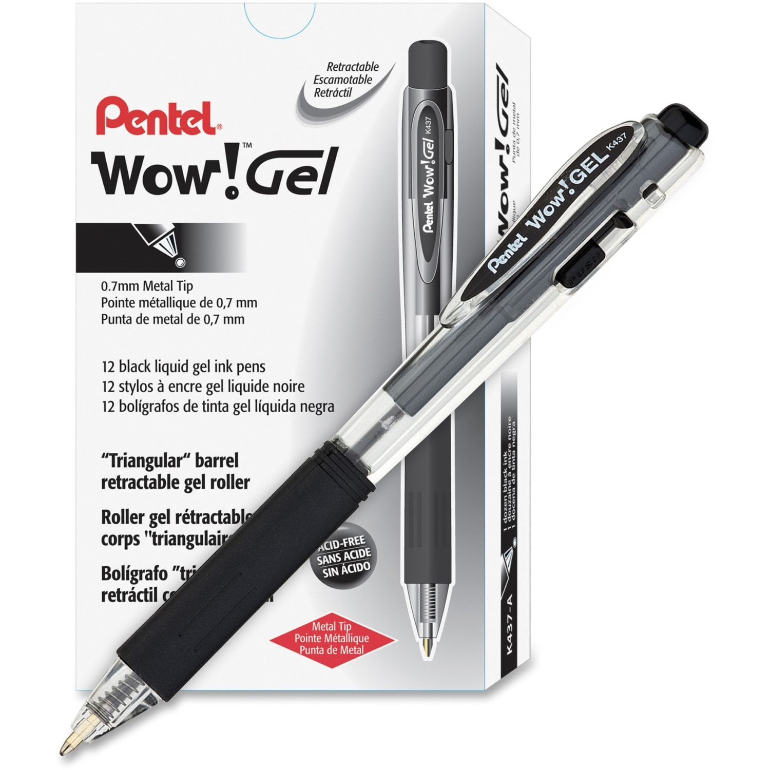 Pentel Wow! Retractable Gel Roller Pens, Medium Point, 0.7 mm, Clear Barrel, Black Ink, Pack Of 12 - Image 4