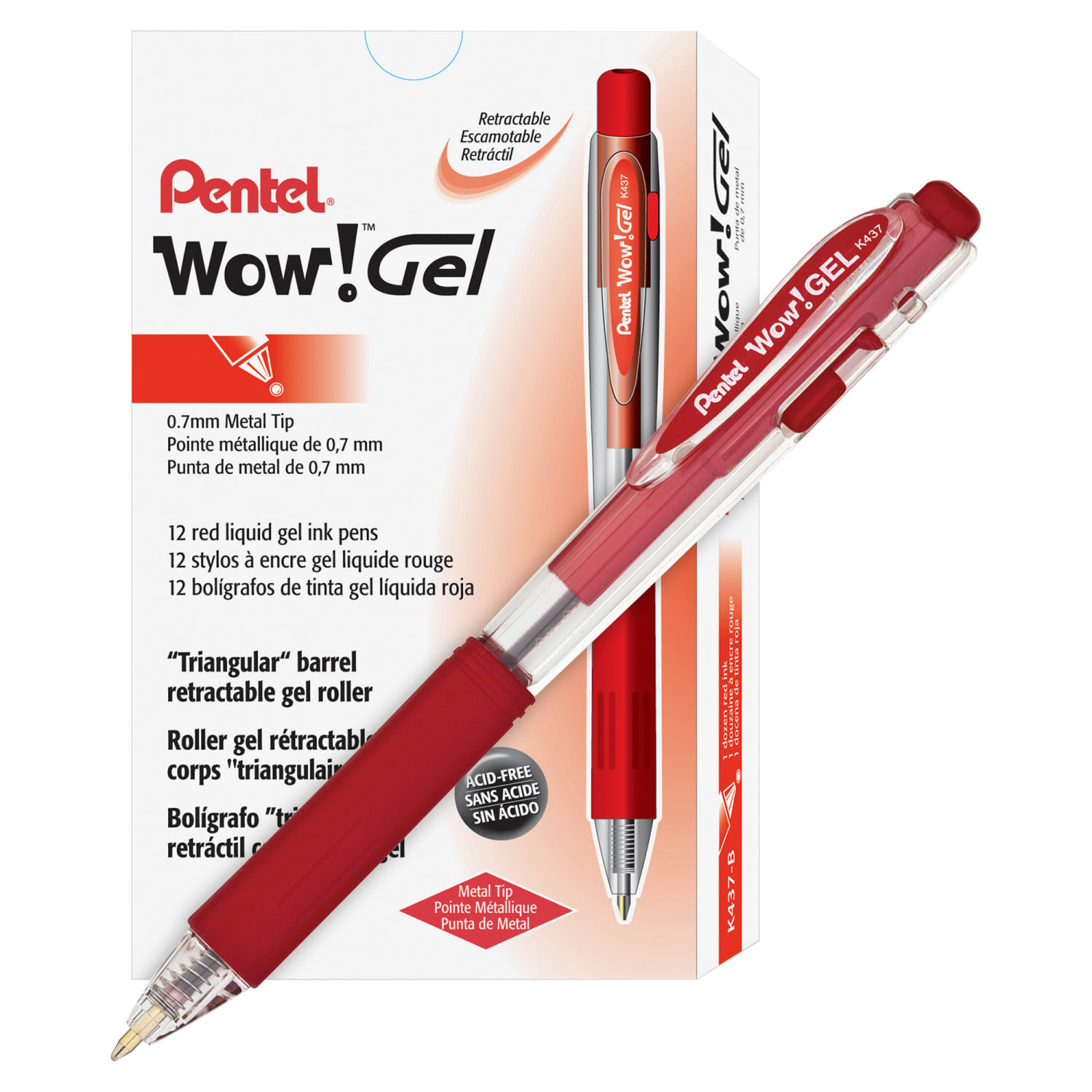 Pentel Wow! Retractable Gel Roller Pens, Medium Point, 0.7 mm, Clear Barrel, Red Ink, Pack Of 12 - Image 4