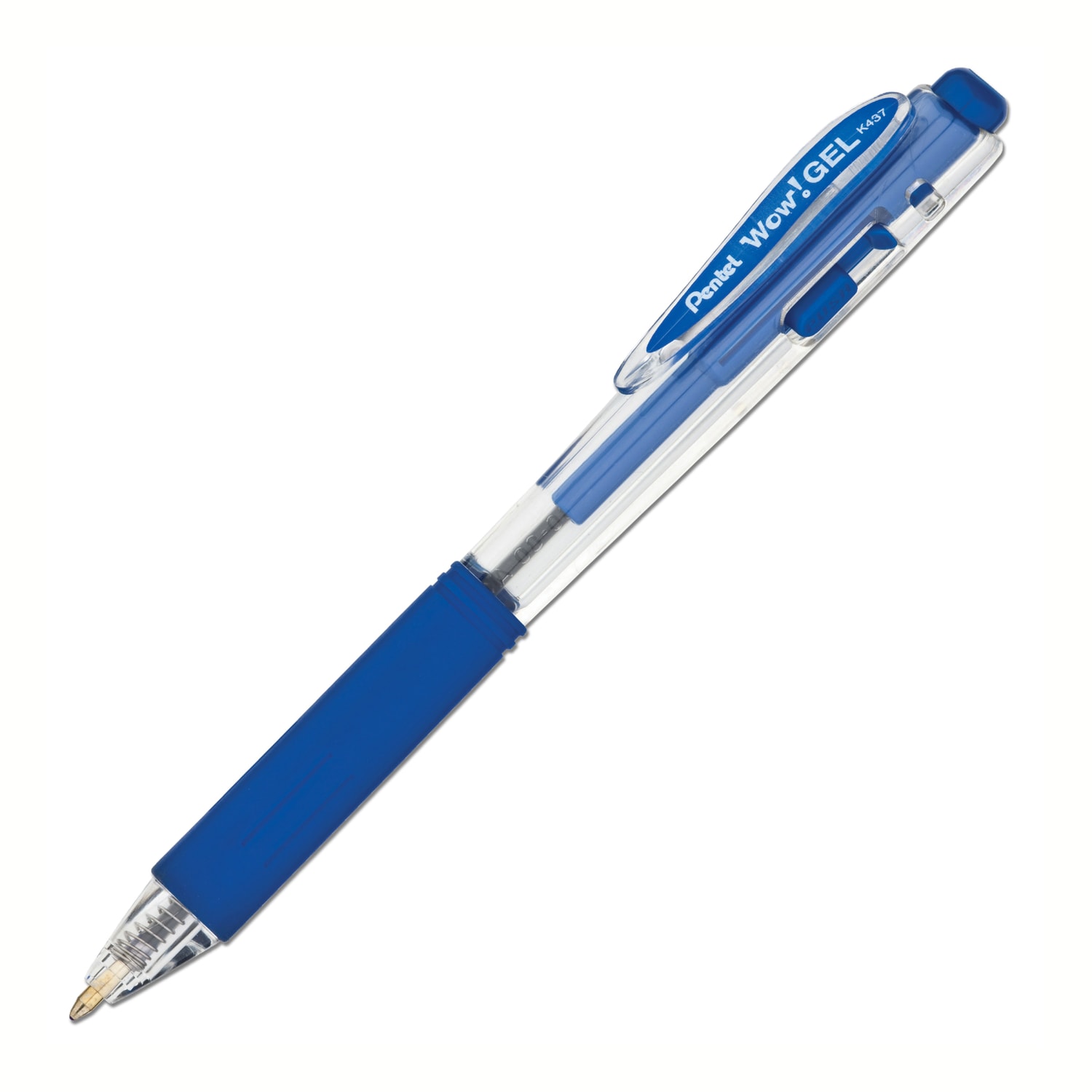 Pentel Wow! Retractable Gel Roller Pens, Medium Point, 0.7 mm, Clear Barrel, Blue Ink, Pack Of 12 - Image 3