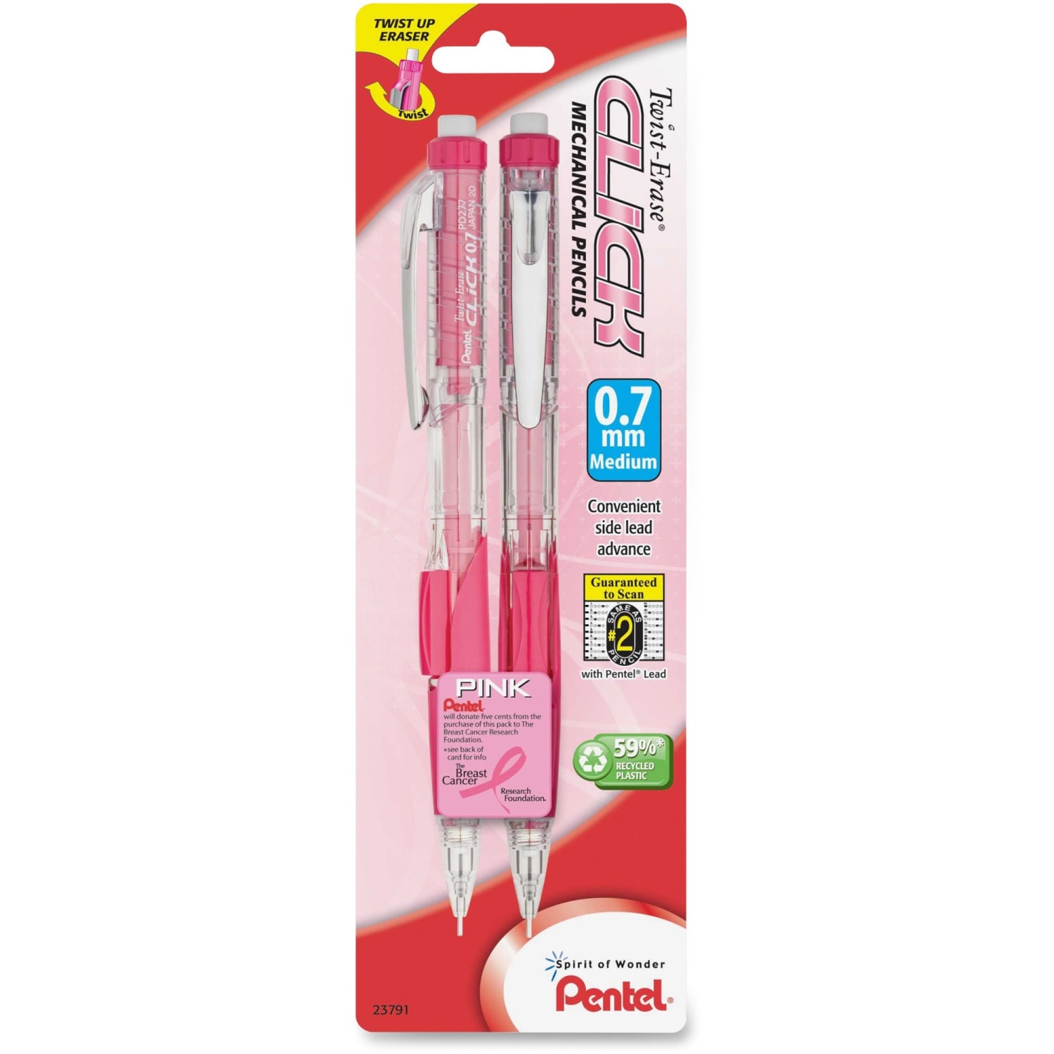 Pentel Twist-Erase Pink Click Mechanical Pencils, #2 Lead, 0.7 mm, Refillable, Pink Barrel, Pack Of 2 - Image 3