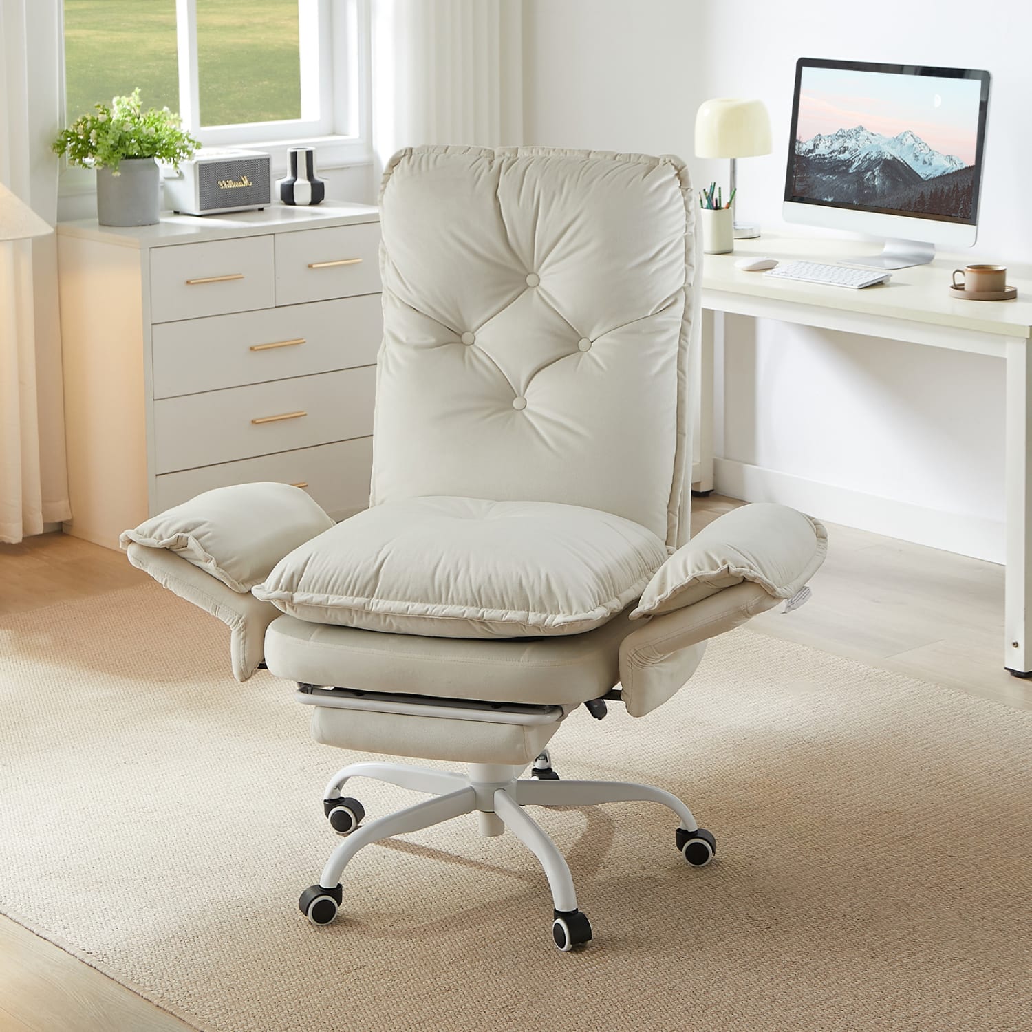 Bestier Ergonomic PU Leather High Back Cross Legged Executive Office Chair Beige H200671AWHTS PopularChairscom