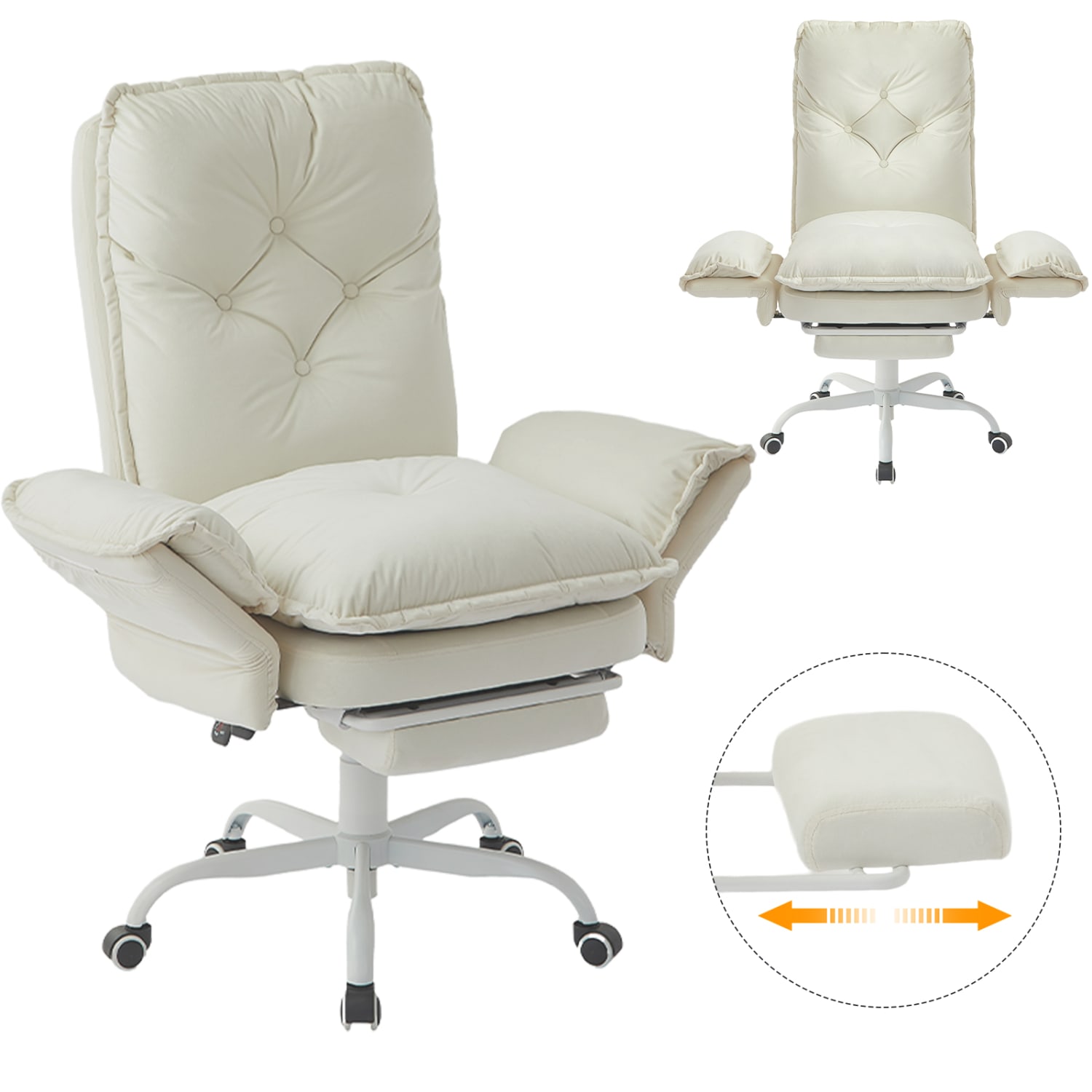 Bestier Ergonomic PU Leather High-Back Cross-Legged Executive Office Chair, Beige, H200671AWHTS - Image 3