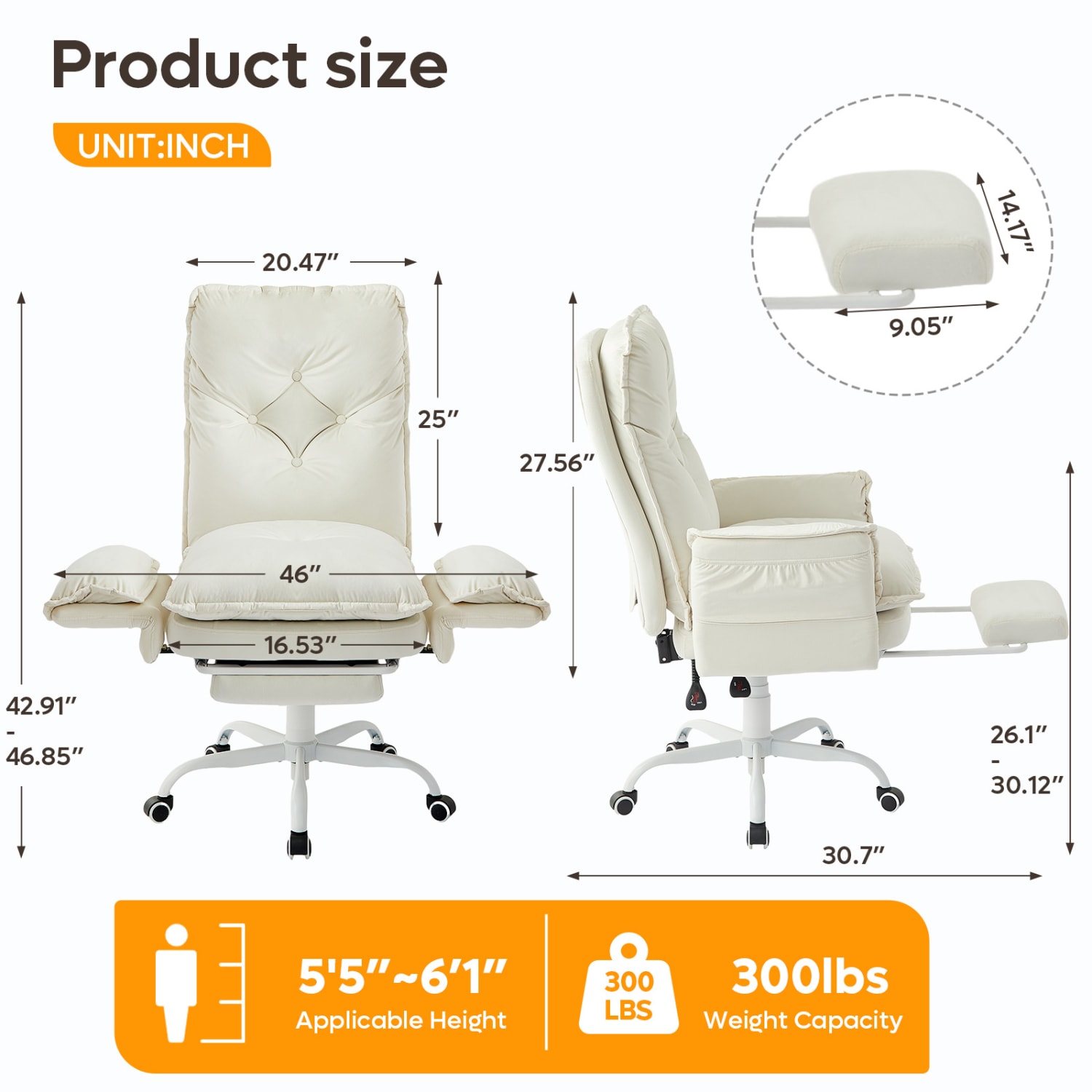 Bestier Ergonomic PU Leather High-Back Cross-Legged Executive Office Chair, Beige, H200671AWHTS - Image 5