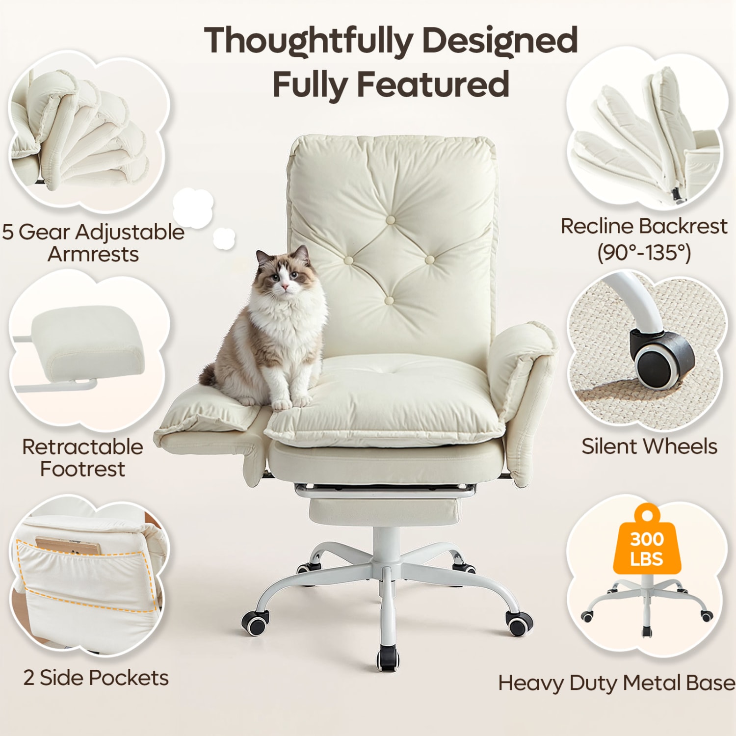 Bestier Ergonomic PU Leather High-Back Cross-Legged Executive Office Chair, Beige, H200671AWHTS - Image 6