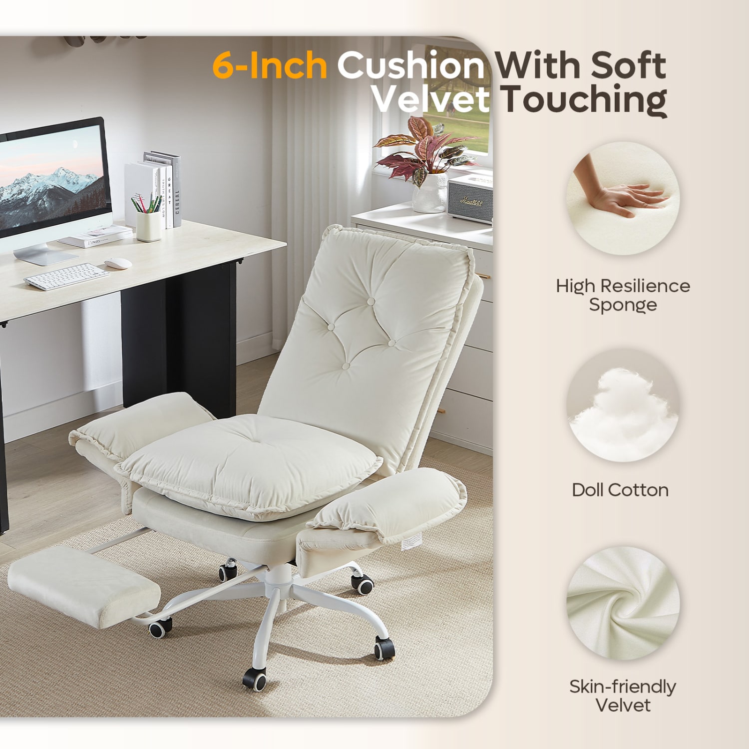 Bestier Ergonomic PU Leather High-Back Cross-Legged Executive Office Chair, Beige, H200671AWHTS - Image 7