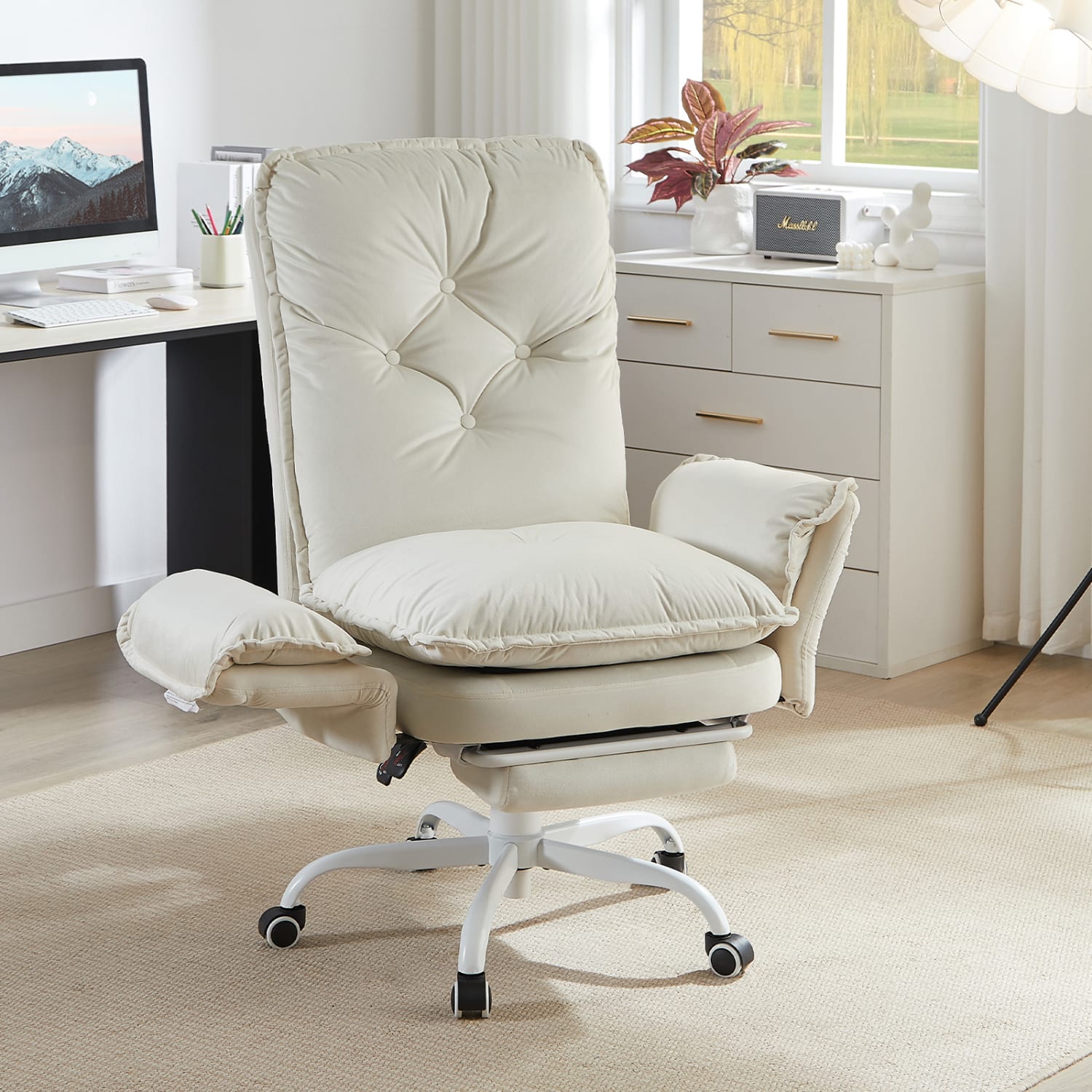 Bestier Ergonomic PU Leather High-Back Cross-Legged Executive Office Chair, Beige, H200671AWHTS - Image 8