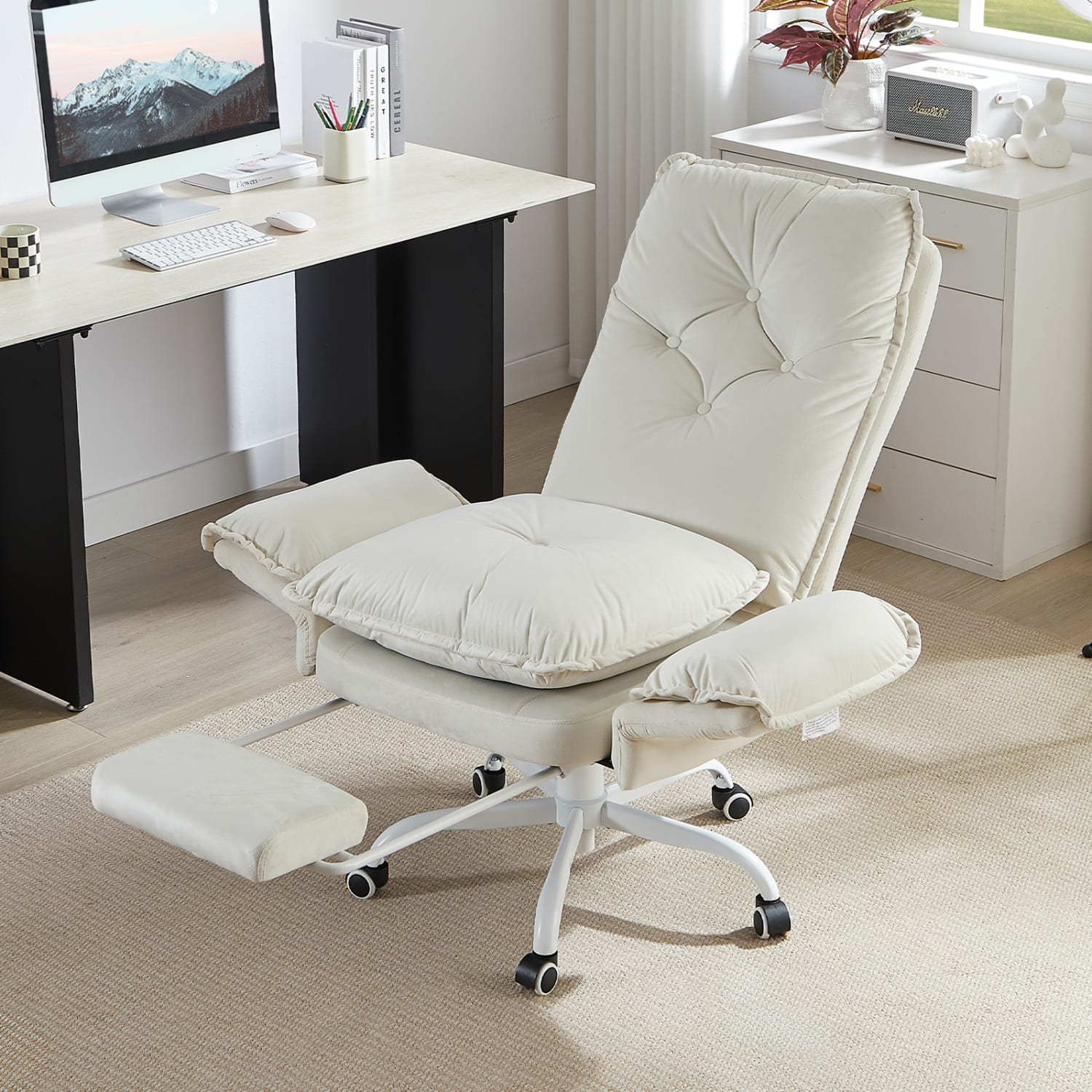 Bestier Ergonomic PU Leather High-Back Cross-Legged Executive Office Chair, Beige, H200671AWHTS - Image 9