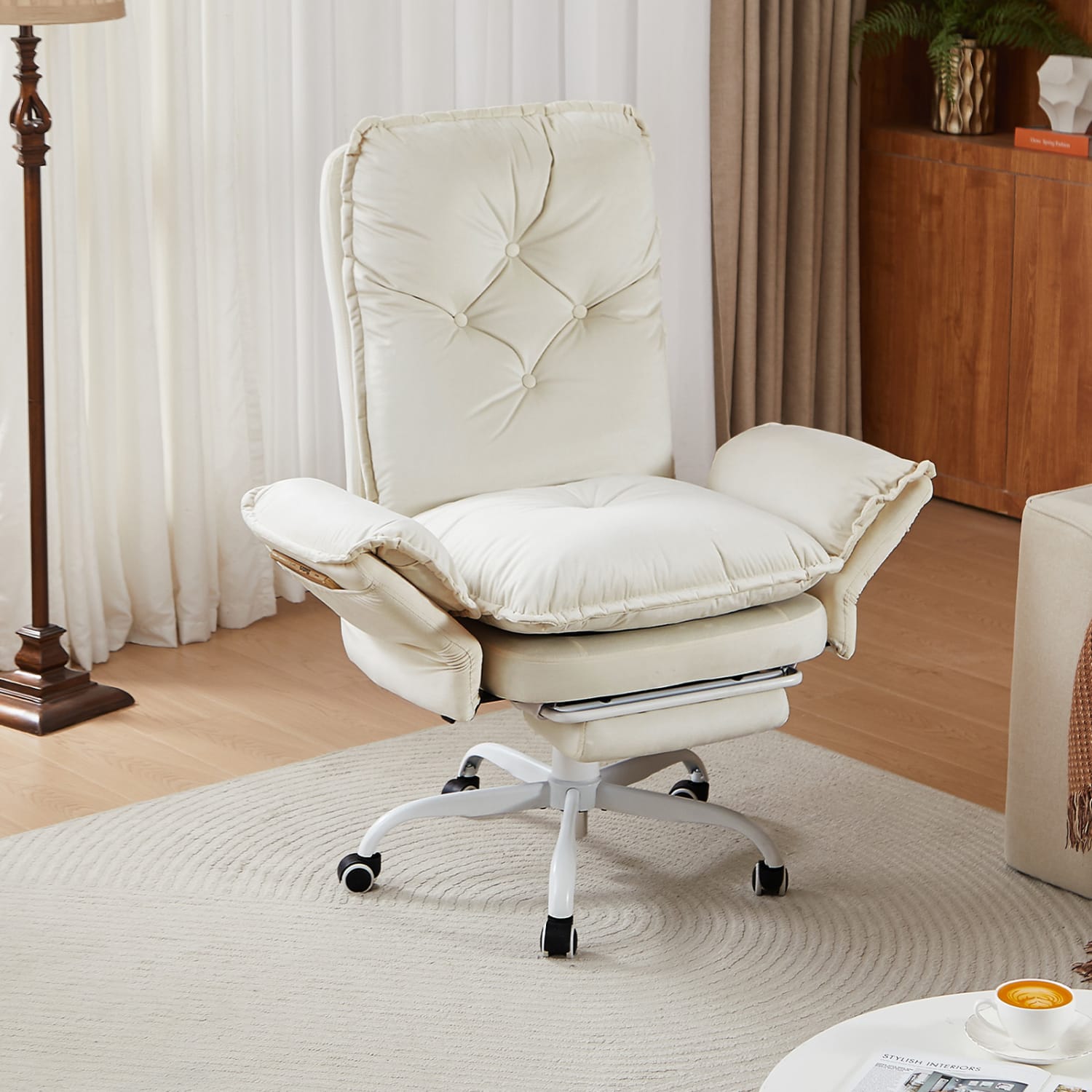 Bestier Ergonomic PU Leather High-Back Cross-Legged Executive Office Chair, Beige, H200671AWHTS - Image 10