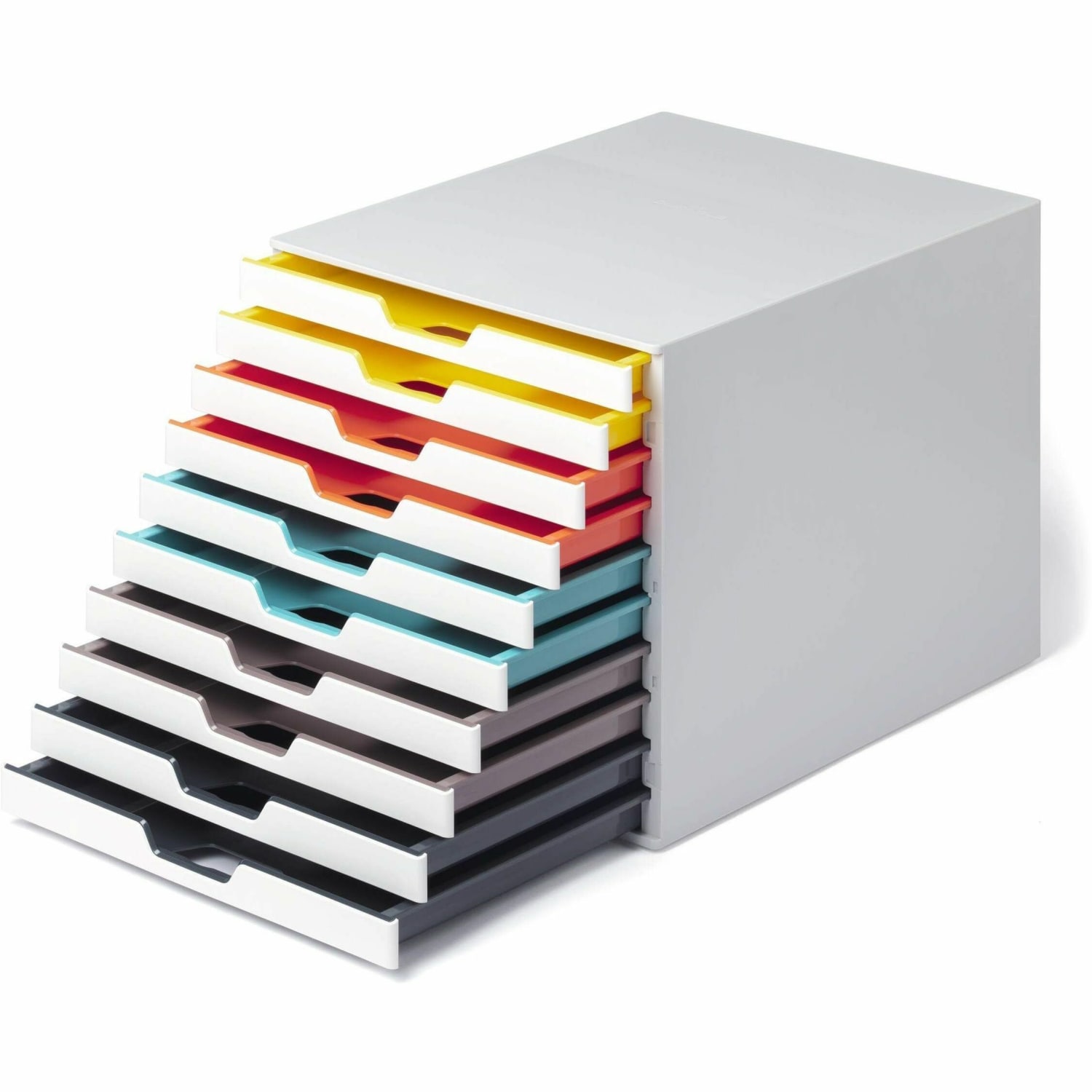 DURABLE VARICOLOR MIX 10 Drawer Desktop Storage Box, White/Multicolor - 10 Drawer(s) - 11in Height x 11.5in Width x 14in Depth - Desktop - White - Plastic - 1 Each - Image 4