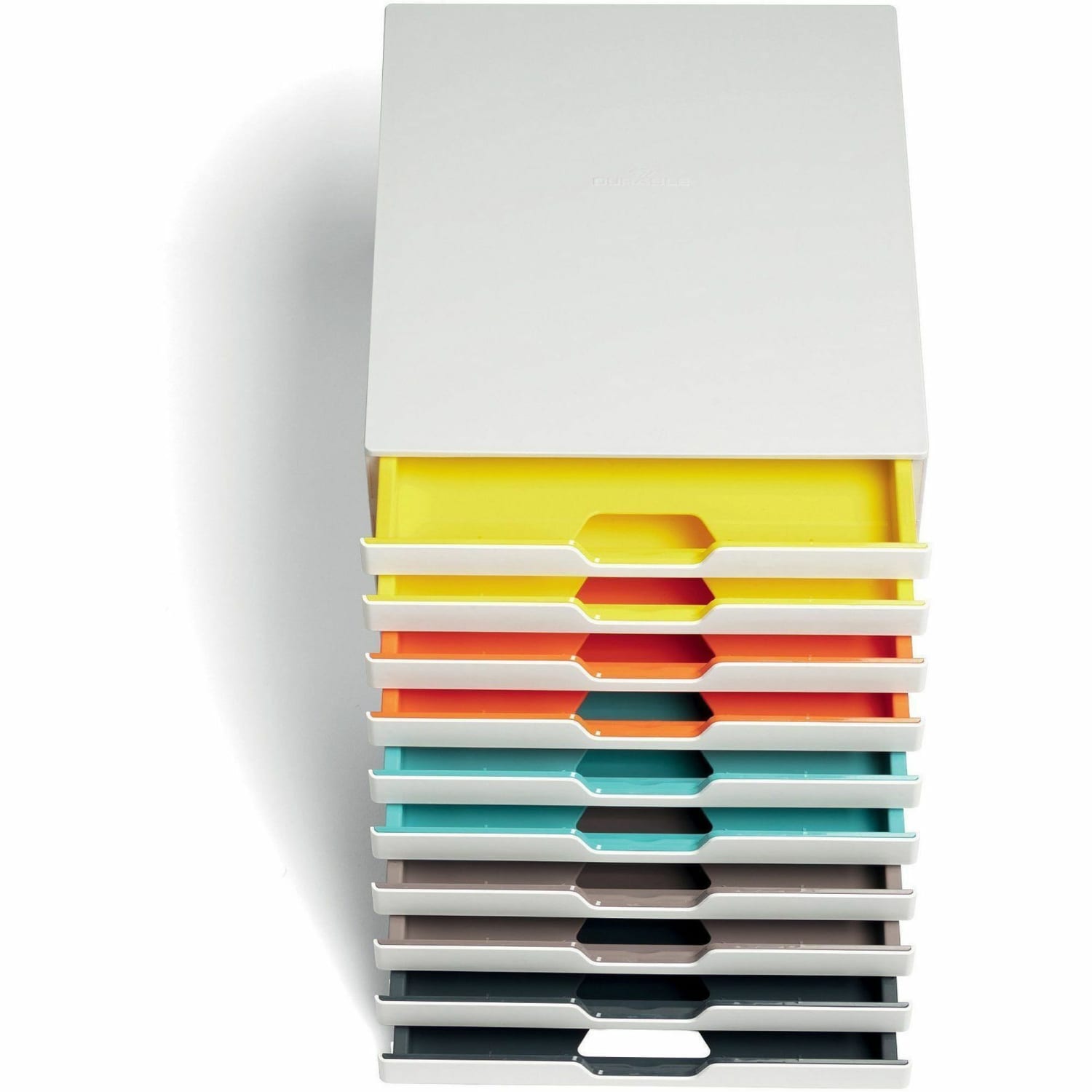 DURABLE VARICOLOR MIX 10 Drawer Desktop Storage Box, White/Multicolor - 10 Drawer(s) - 11in Height x 11.5in Width x 14in Depth - Desktop - White - Plastic - 1 Each - Image 5