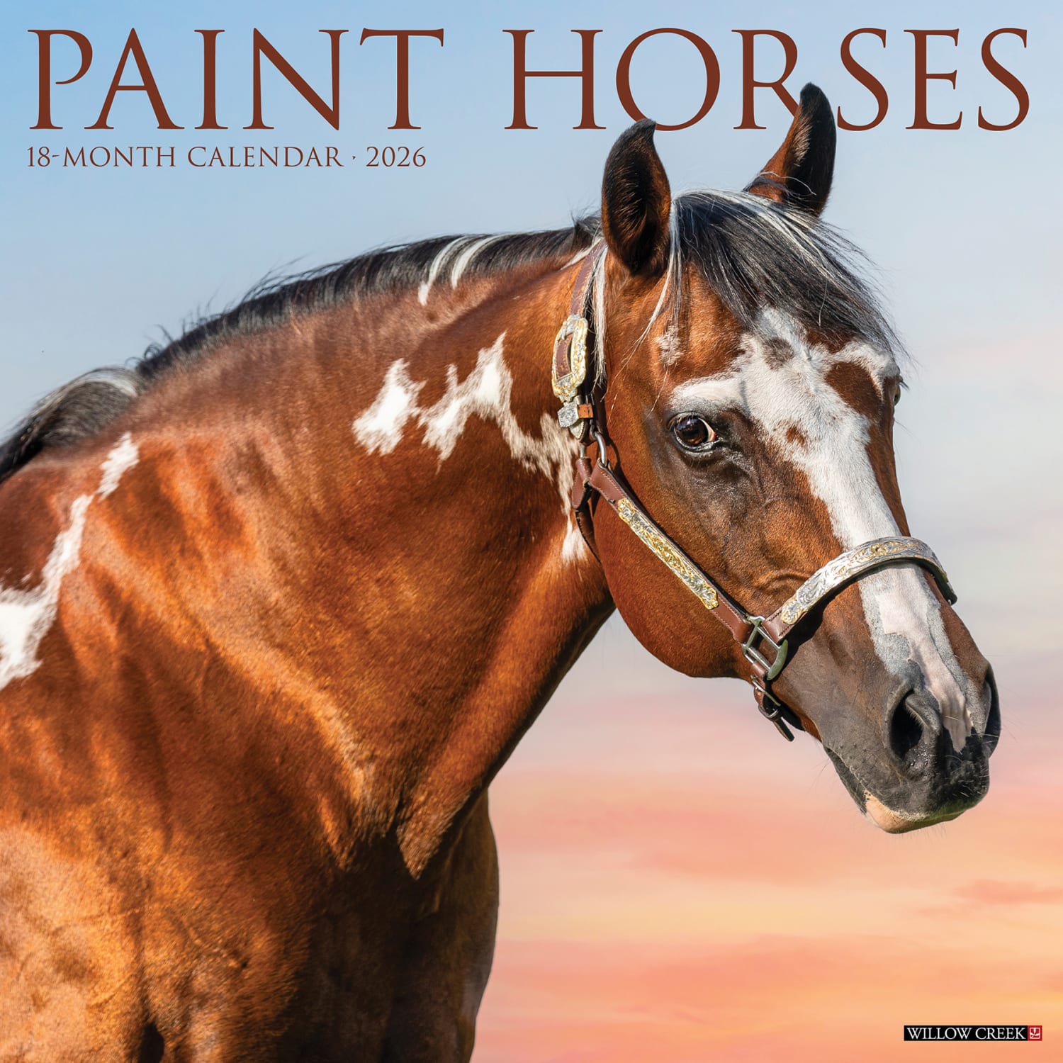 2026 Willow Creek Press Animals Monthly Wall Calendar, 12in x 12in, Paint Horses, January To December, 52297