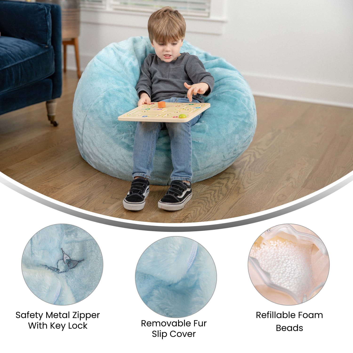 Flash Furniture Small Bean Bag Chair For Kids And Teens Teal Furry PopularChairscom