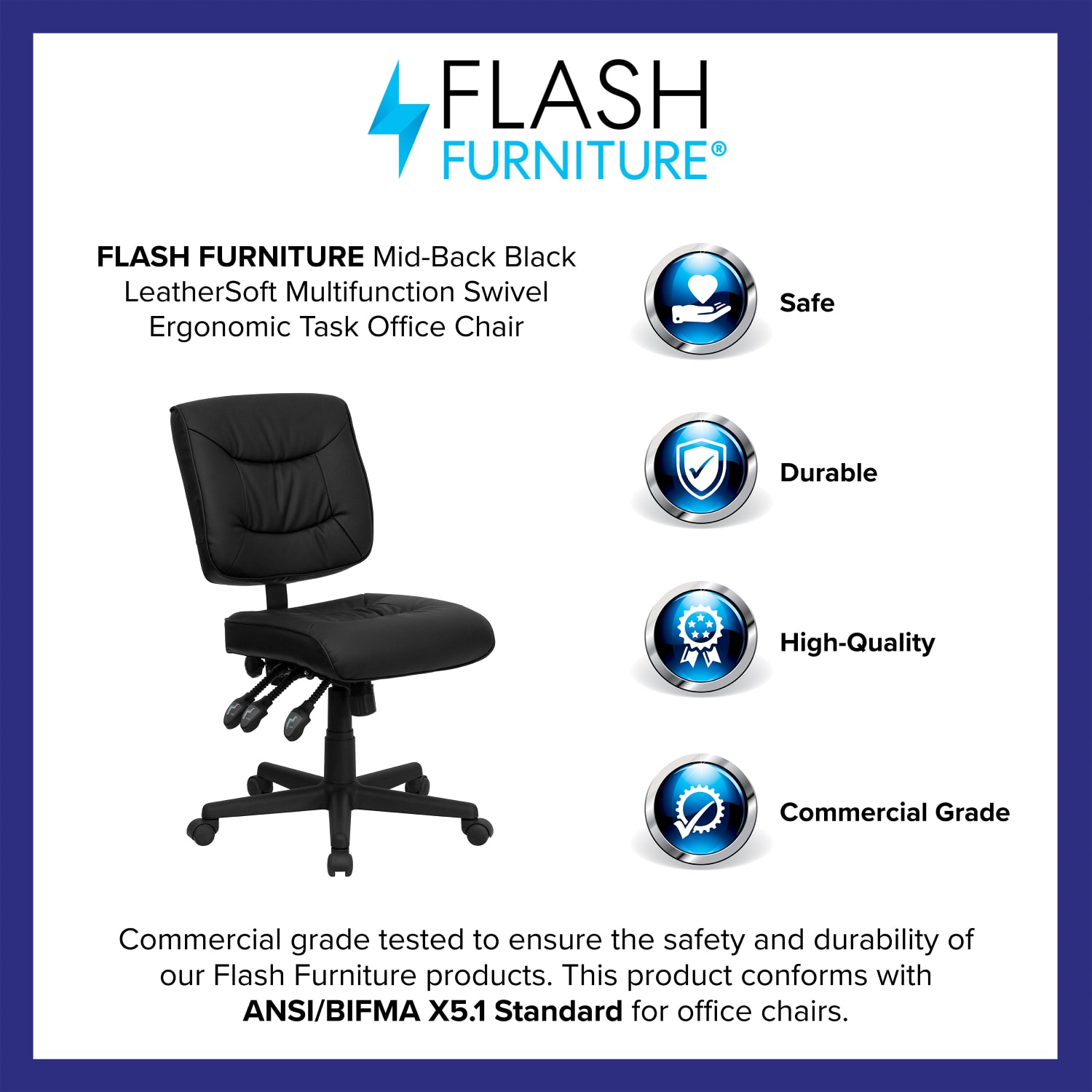 Flash Furniture LeatherSoft Faux Leather Low-Back Multifunctional Swivel Task Chair, Black - Image 5