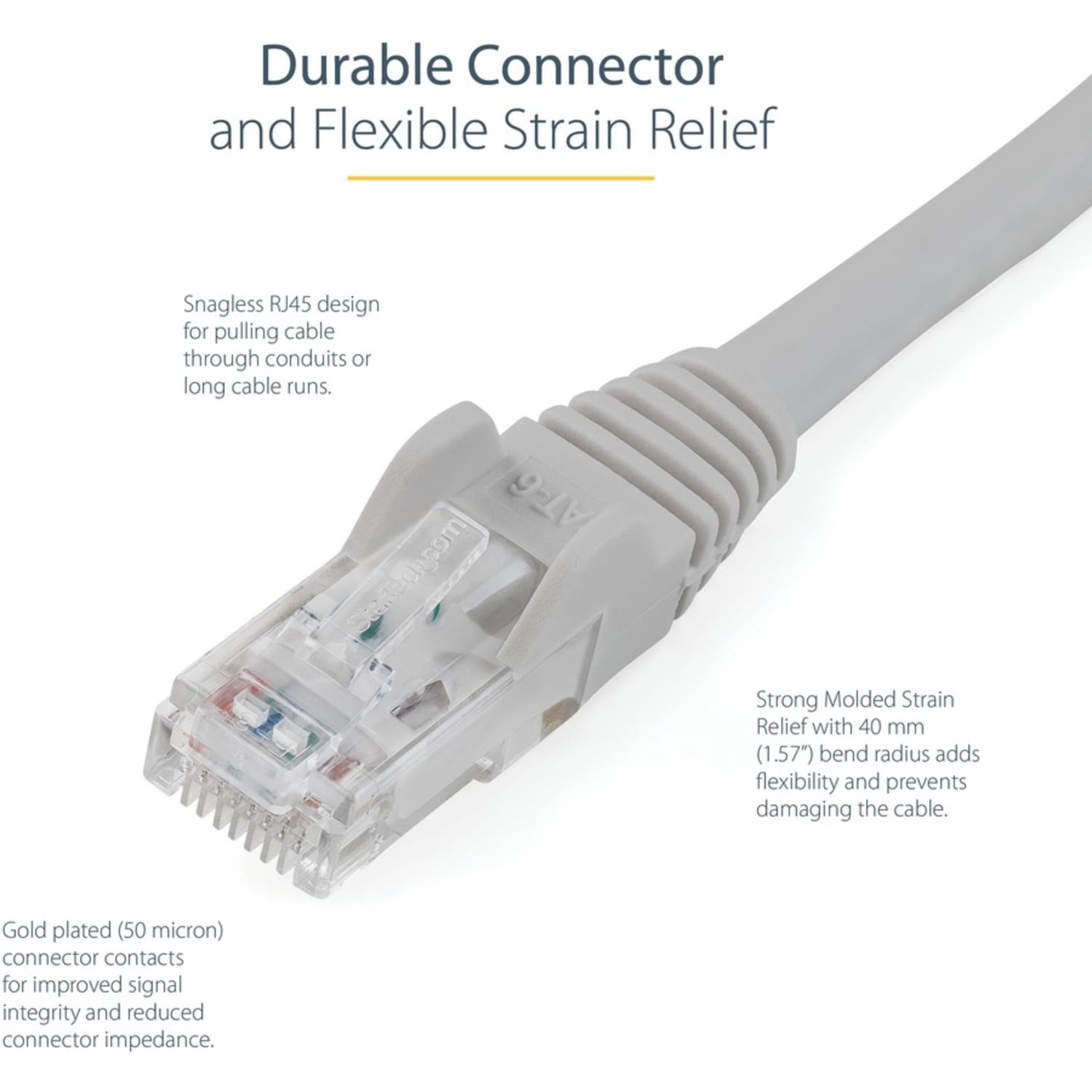 StarTech.com 75ft CAT6 Ethernet Cable - Gray Snagless Gigabit CAT 6 Wire - 75ft Gray CAT6 up to 160ft - N6PATCH75GR - Image 5