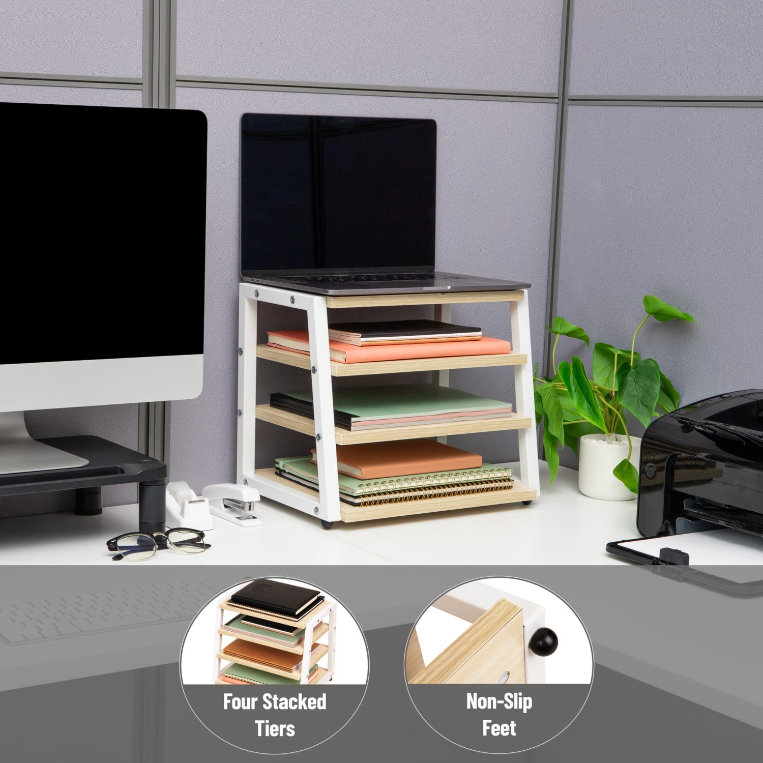 Mind Reader 4-Tier Desk Organizer, 12-1/4inH x 9-3/4inW x 14-1/2inD, White - Image 5