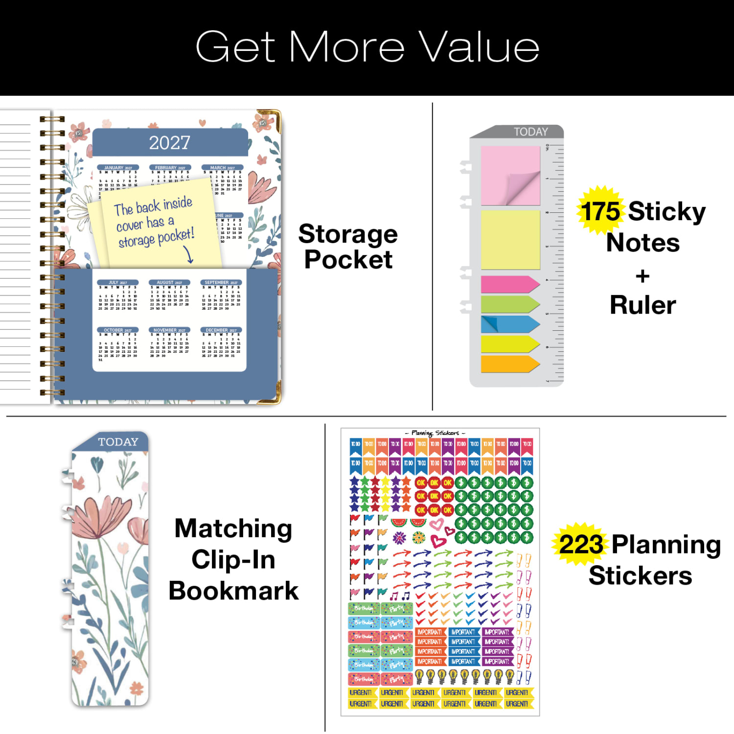 Excello Brands 2026-2027 14-Month Academic Hardcover Weekly/Monthly Fashion Planner, 8-1/2in x 11in, Colorful Botanicals, May-June, FSHNAY26851130 - Image 6