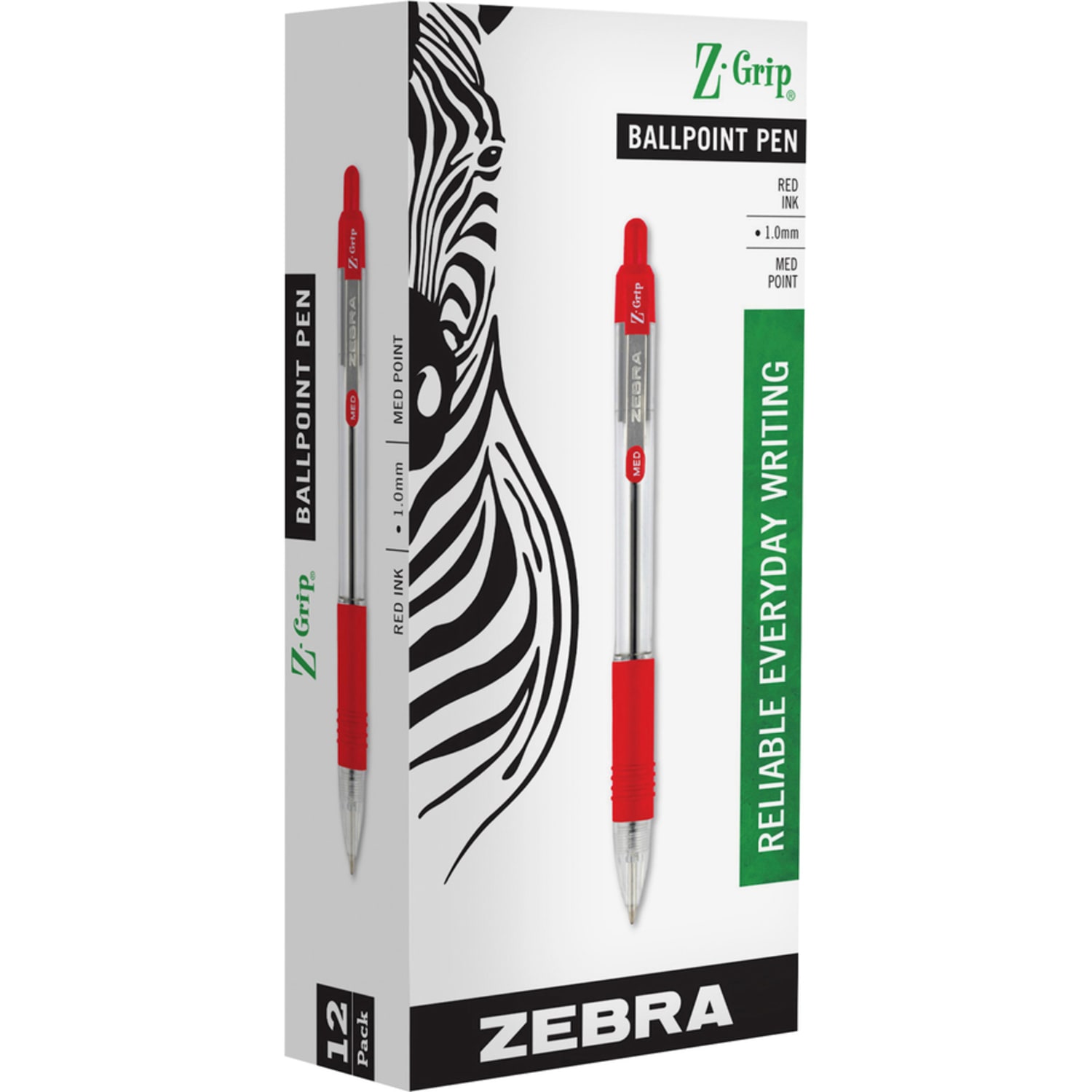 Zebra Pen Z-Grip Retractable Ballpoint Pens, Pack Of 12, Medium Point, 1.0 mm, Red Barrel, Red Ink - Image 4