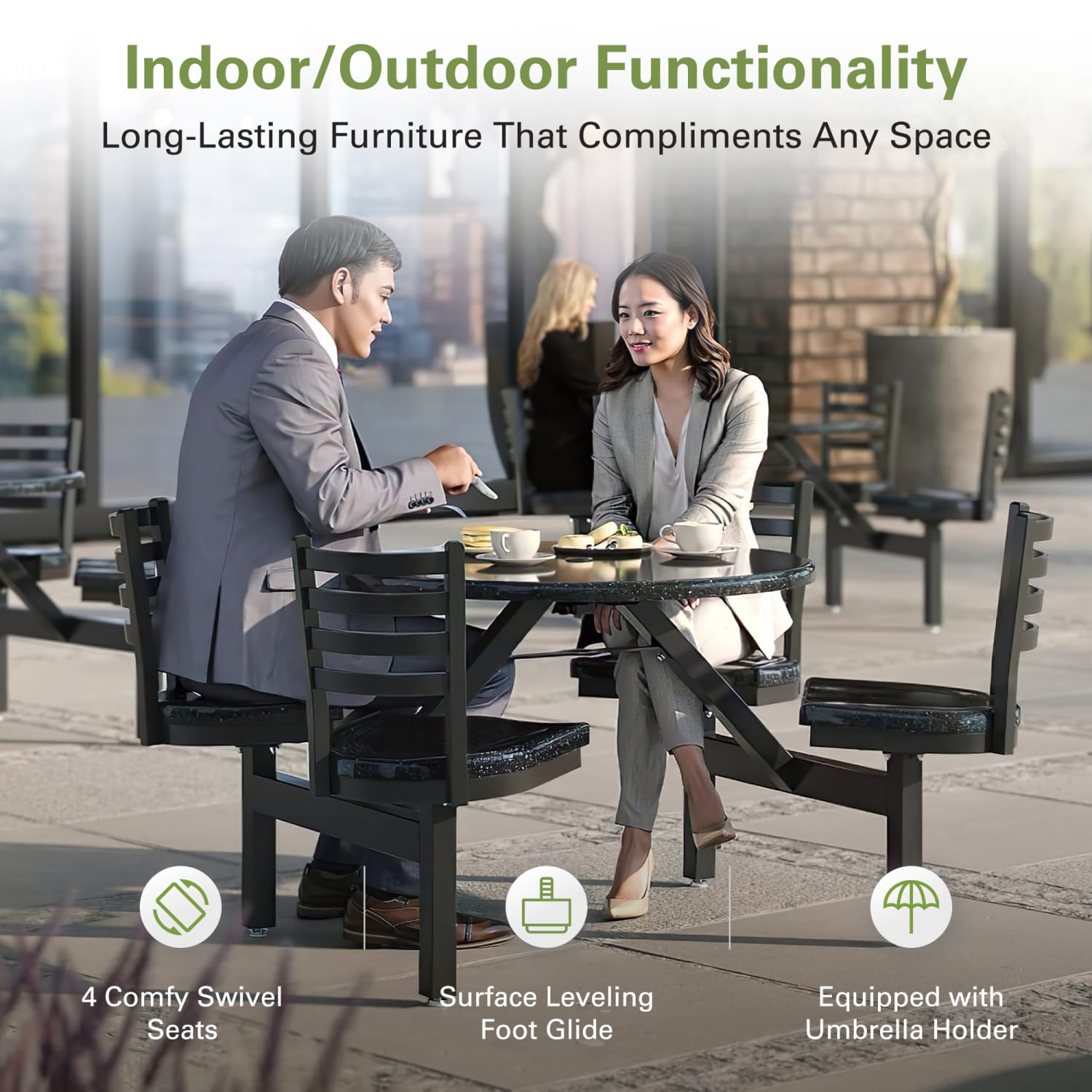 Palmer Hamilton Covey Outdoor Cluster Table With 4 Seats, 29in x 54in, Obsidian - Image 6
