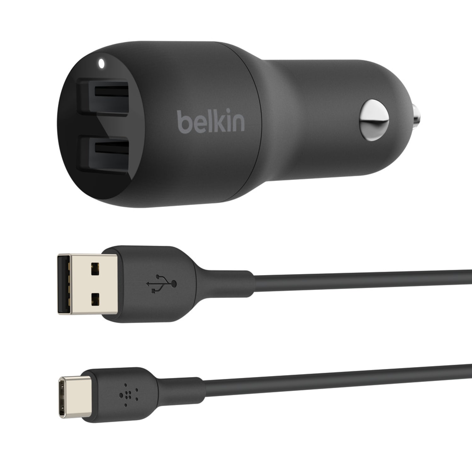 Belkin 24-Watt, Dual USB Car Charger With USB-A To USB-C Cable, Black - Image 3