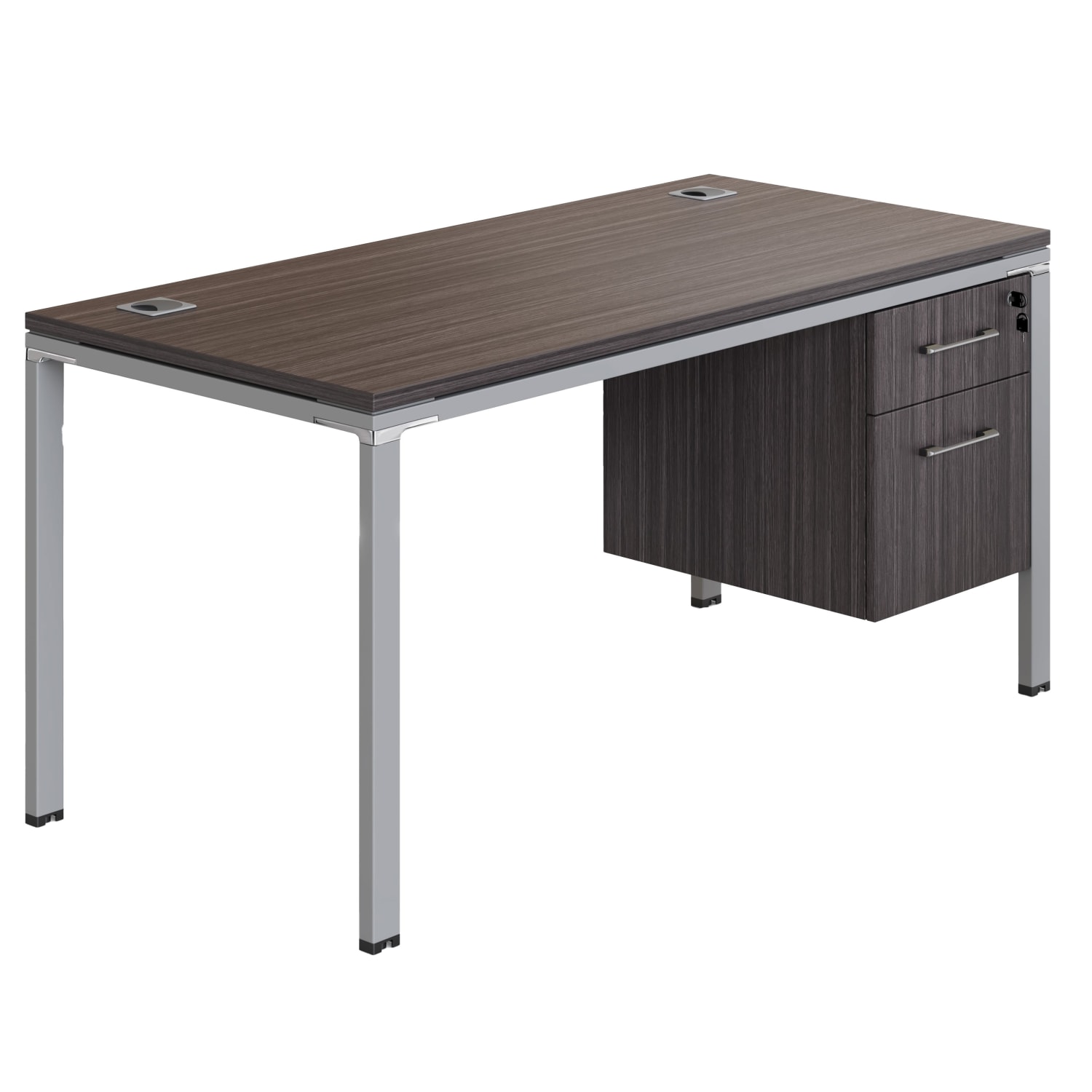 Boss Office Products Simple System 142in x 30in Workstation Desk with Pedestal, Driftwood