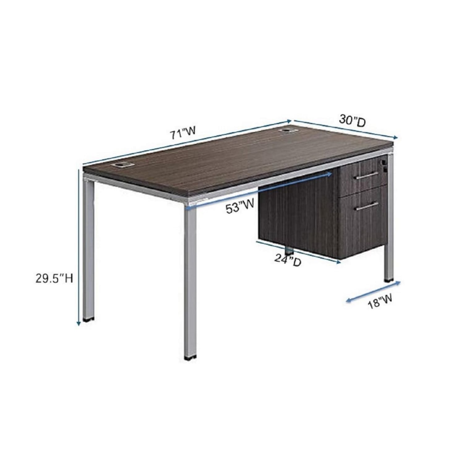 Boss Office Products Simple System 142in x 30in Workstation Desk with Pedestal, Driftwood - Image 4