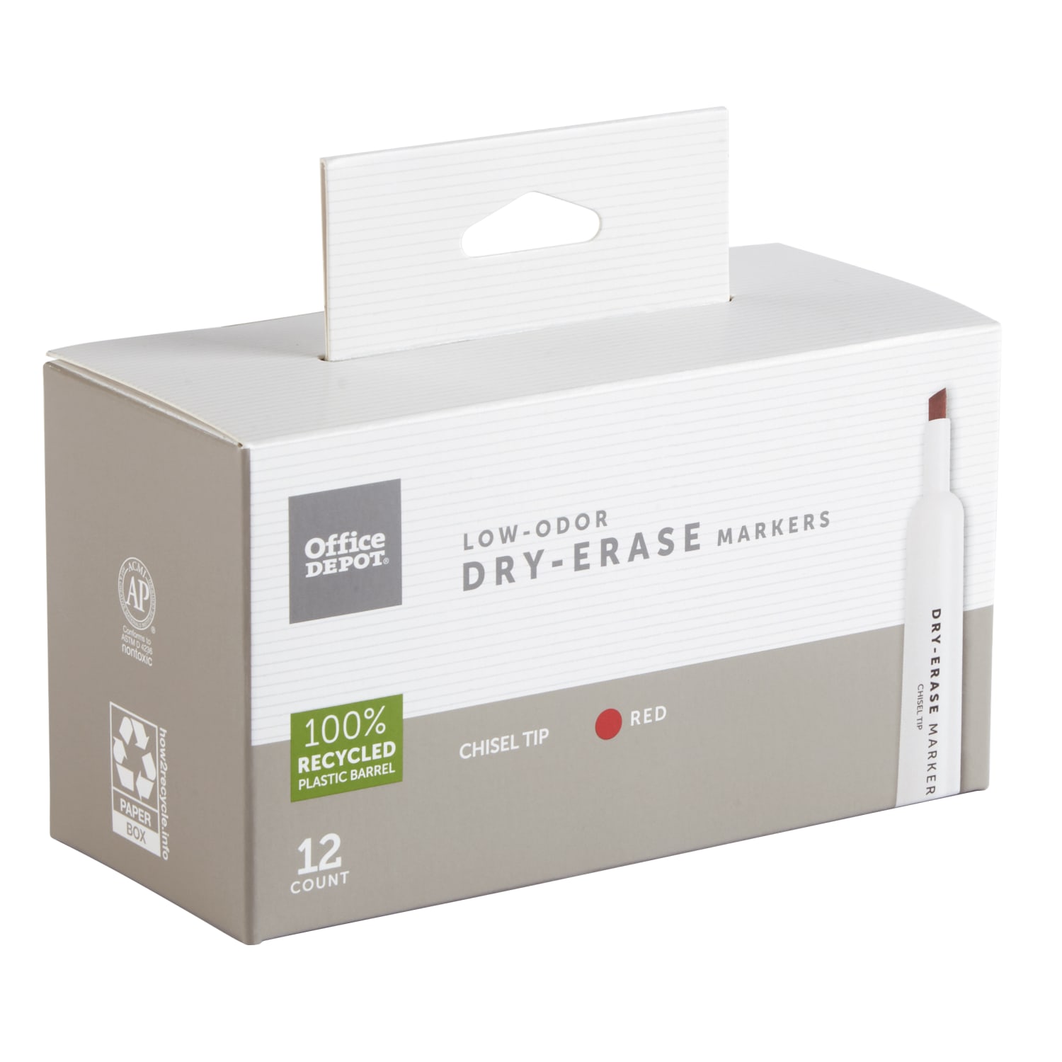 Office Depot Brand Low-Odor Dry-Erase Markers, Chisel Point, 100% Recycled Plastic Barrel, Red, Pack Of 12 - Image 3